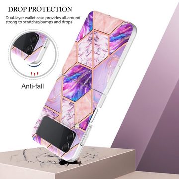 Wigento Handyhülle Für Samsung Galaxy Z Flip4 Electroplating Splicing Marmor TPU Hülle Schutz Cover Handy Tasche Muster / Motiv Lila Hülle Etuis Muster