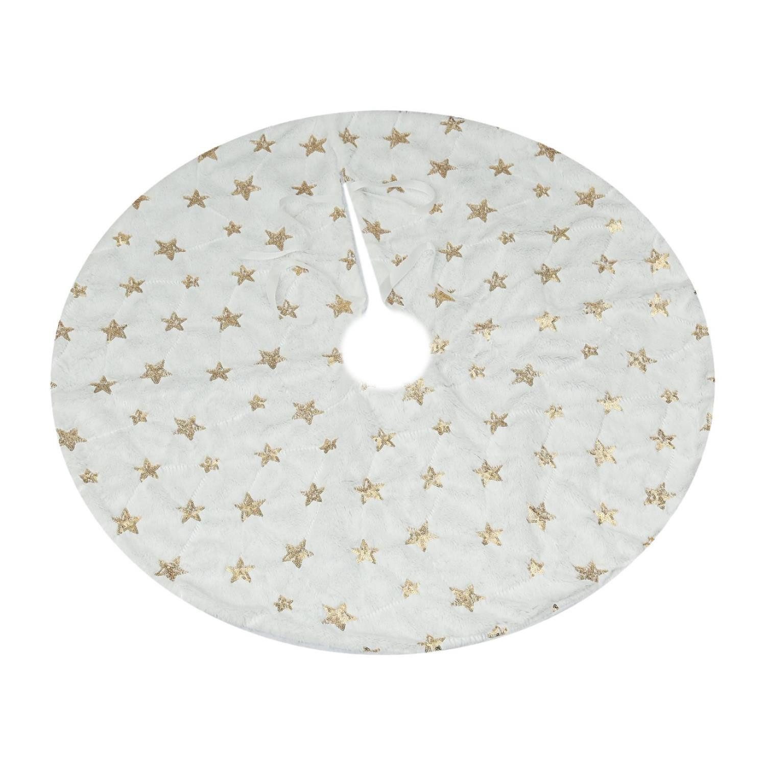 MARELIDA Weihnachtsbaumdecke Baumteppich Schneeflocken Baumrock Tannenbaumdecke 85cm weiß gold