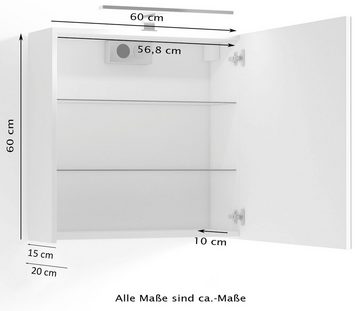 byLIVING Spiegelschrank Spree Breite 60 cm, 1-türig, mit LED Beleuchtung und Schalter-/Steckdosenbox