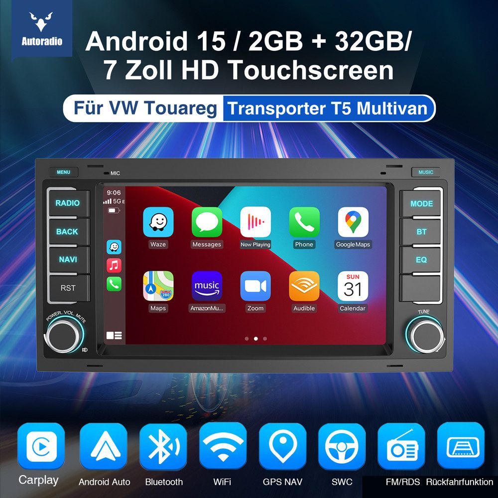 ESSGOO Für VW T5 Multivan Transporter Touareg Autoradio Android 15 Autoradio (RDS, Digitalradio (DAB), FM)