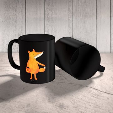 Mr. & Mrs. Panda Tasse Fuchs Laterne - Schwarz - Geschenk, Laternenumzug, Kaffeetasse, Tasse, Keramik Schwarz, Herzberührende Designs