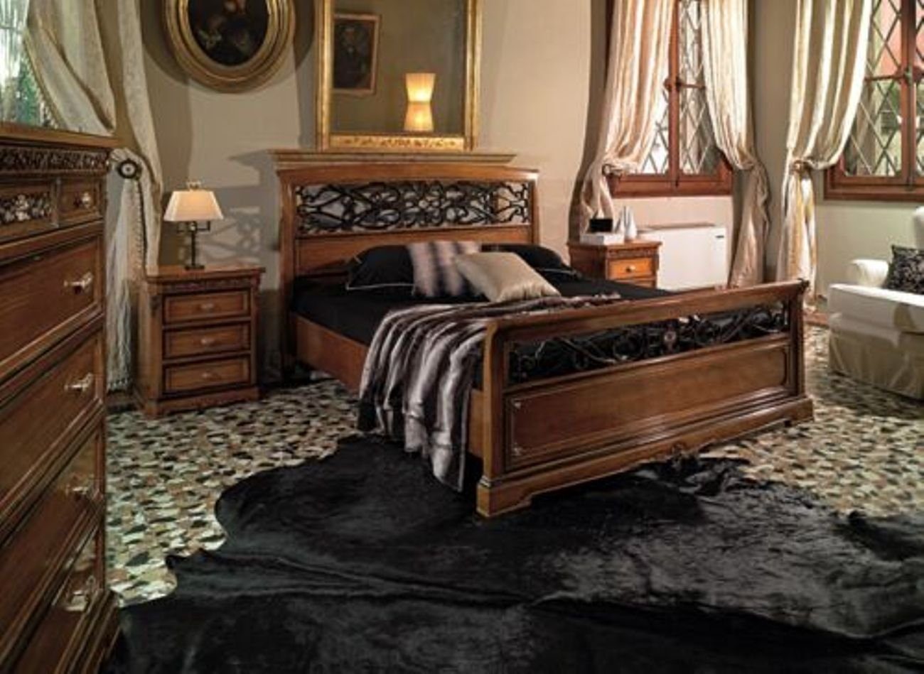 JVmoebel Schlafzimmer-Set, Set Bett mit 2 Nachttischen Betten Design Möbel Einrichtung 3tlg.