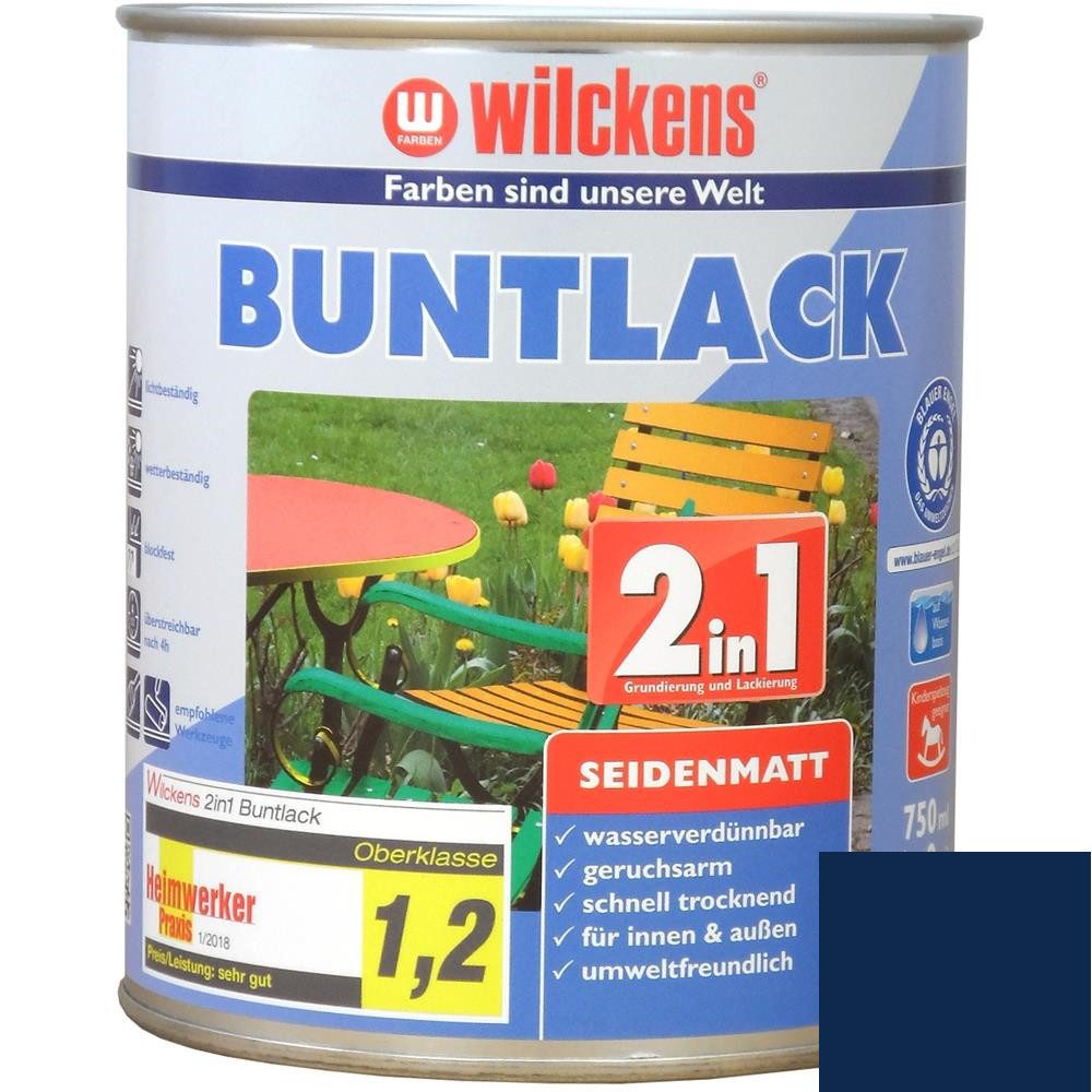 Wilckens Farben Acryl-Buntlack Buntlack 2in1 Lack, seidenmatt, Enzianblau RAL 5010, 750 ml