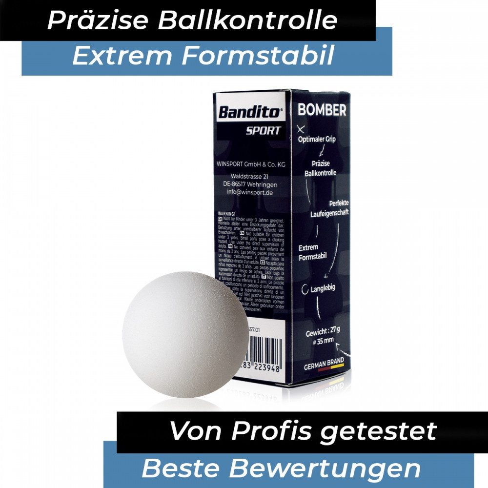 Bandito Kickertisch Bandito Kickerball 3er Set Bomber Tournament - Bälle. (3er Set, Set mit 3 hochwertigen Bällen), Extrem gute Griffigkeit für Profis