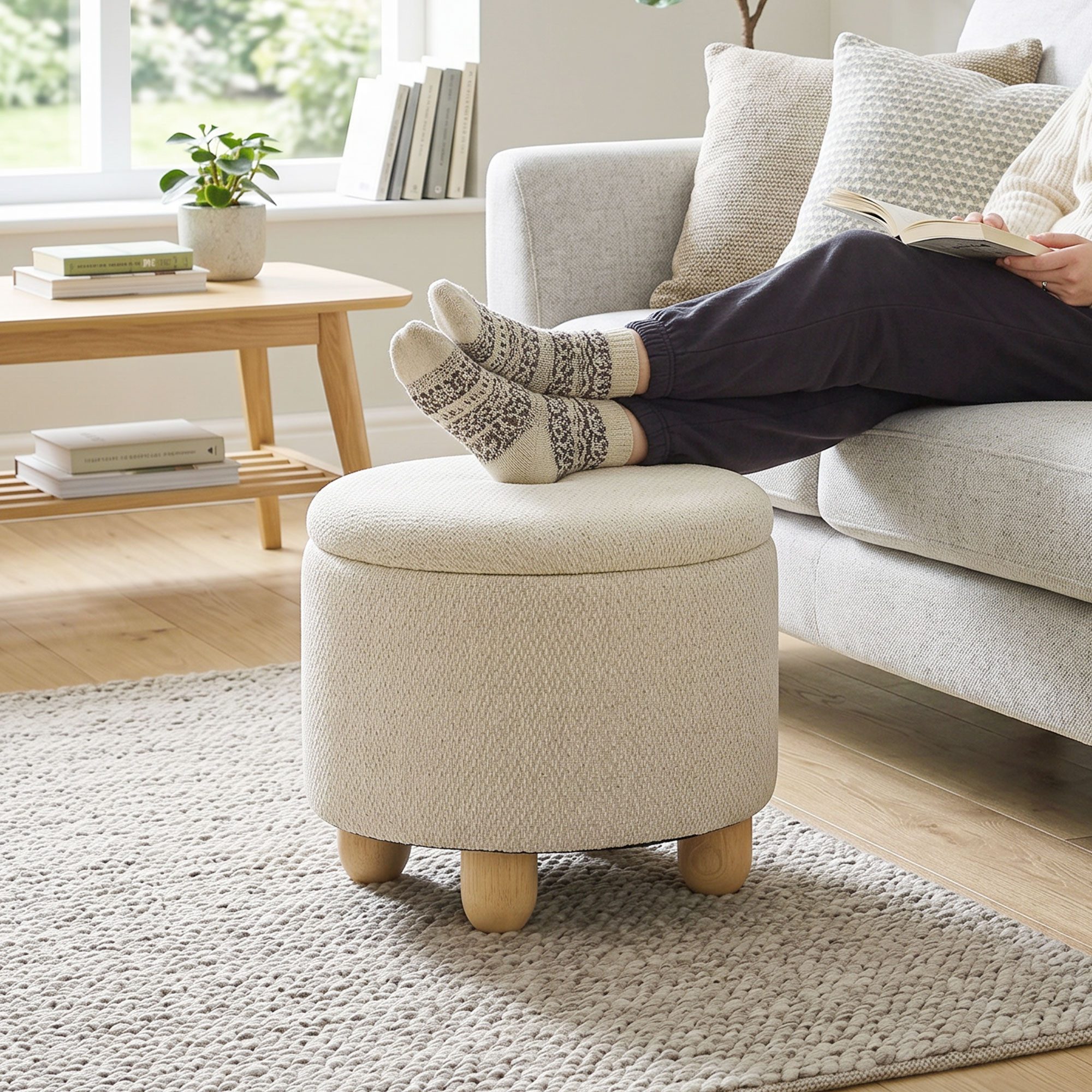 HOMCOM Sitzhocker Hocker Polsterhocker mit Stauraum (Set, 1 St., 1er), für Wohnzimmer, Schlafzimmer, 38,5x38,5x33,5 cm Beige