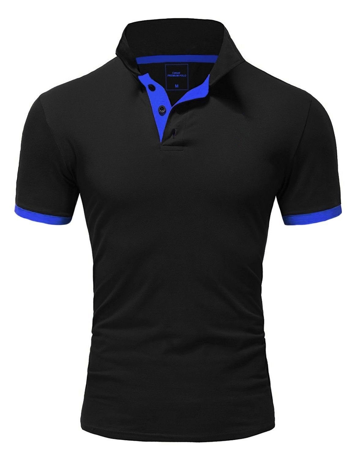 behype Details BASE mit kontrastfarbigen schwarz-blau Poloshirt
