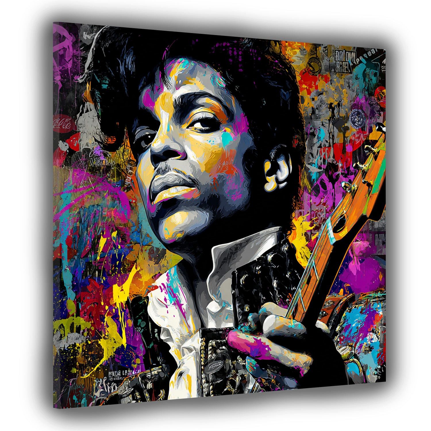 Artedinoi Leinwandbild Pop Art Prince Porträt mit Gitarre Leinwandbild Wandbild Kunstdruck XL, Prince mit Gitarre
