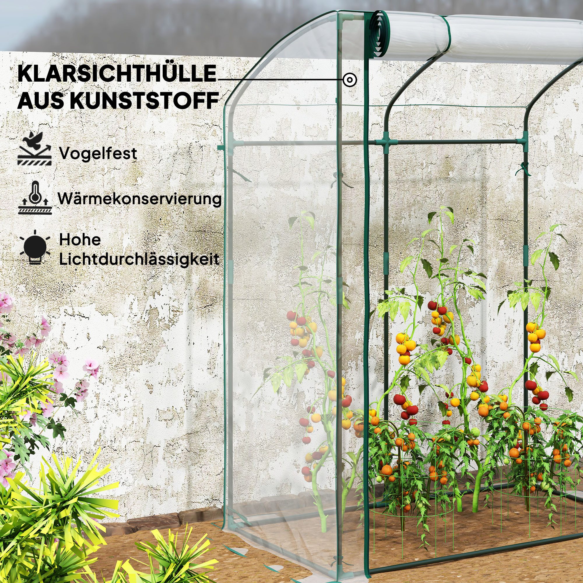 Outsunny Foliengewächshaus mit Tür, Gebogendach, winterfest, aus Stahl, BxLxH: 70 x 128 x 170 cm, 0.01 mm Wandstärke, Tomaten-Gewächshaus 1-St., Mini-Gewächshau – Bild 5 von 5