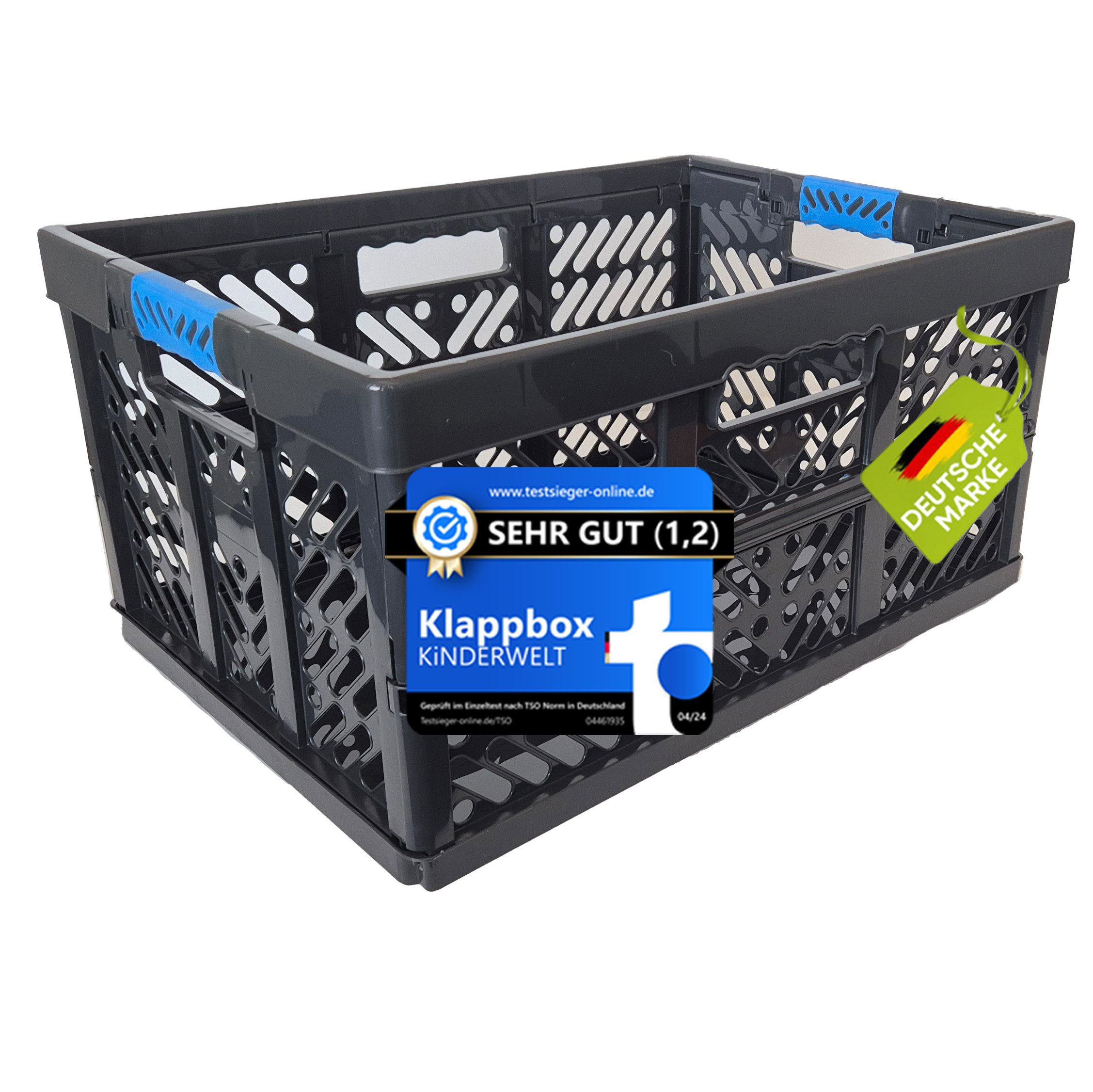 Wickelauflage 4 x Robuste Profi - Klappbox 45 L bis 50 kg - Faltbox, Kiste, schwarz/