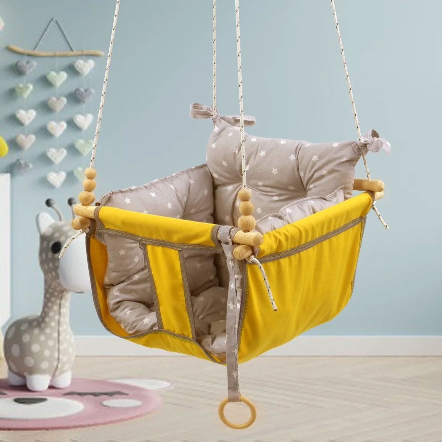 Jungengel Babyschaukelsitz Indoor Hängeschaukel Hängesitz Babystuhl Babyschaukel Sitzschaukel (Einzelschaukel), 60kg Traglast, Sichere Babyhängeschaukel, Weichen Baumwollpolstern