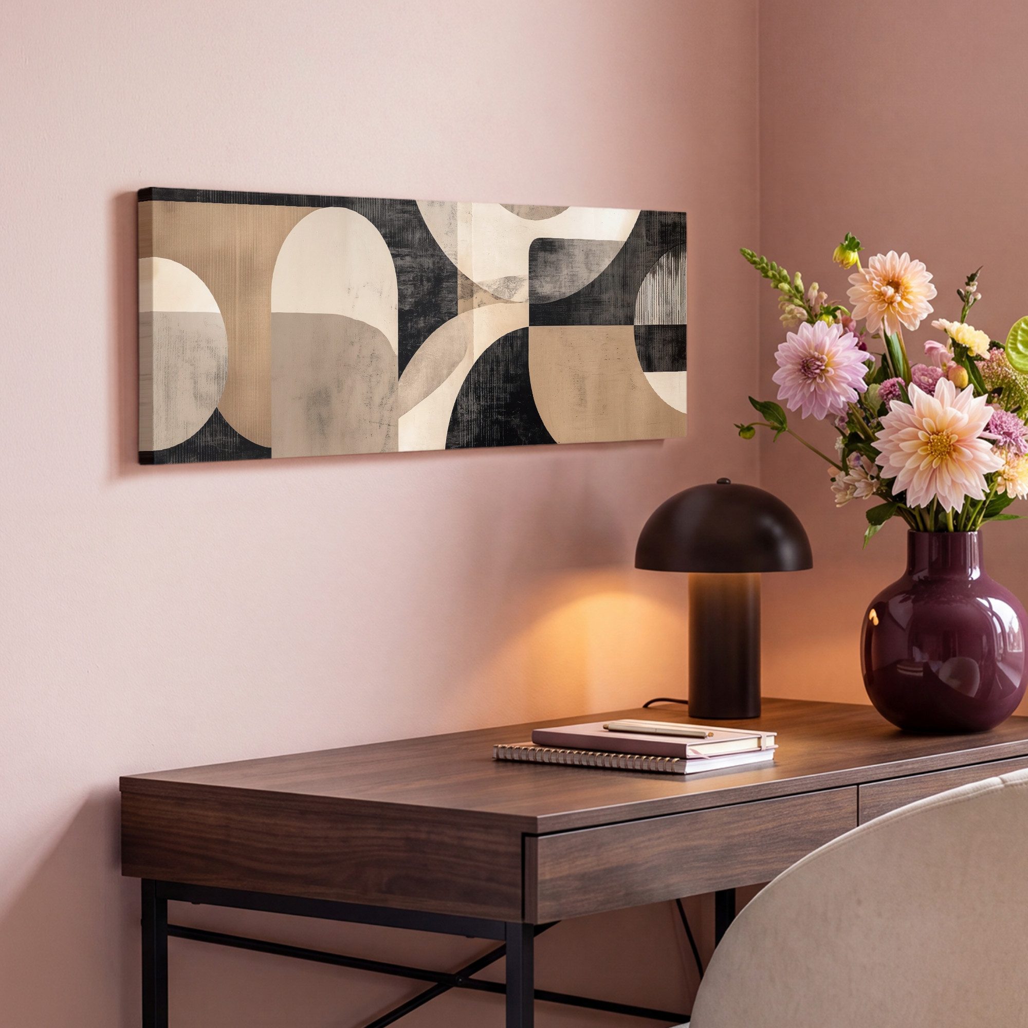 OneMillionCanvasses® Leinwandbild Panorama Abstrakt - Formen - Modern - Beige, Fotodruck (1 St), Wandbild, Deko Schlafzimmer Wohnzimmer Flur 60x20 cm – Bild 4 von 5