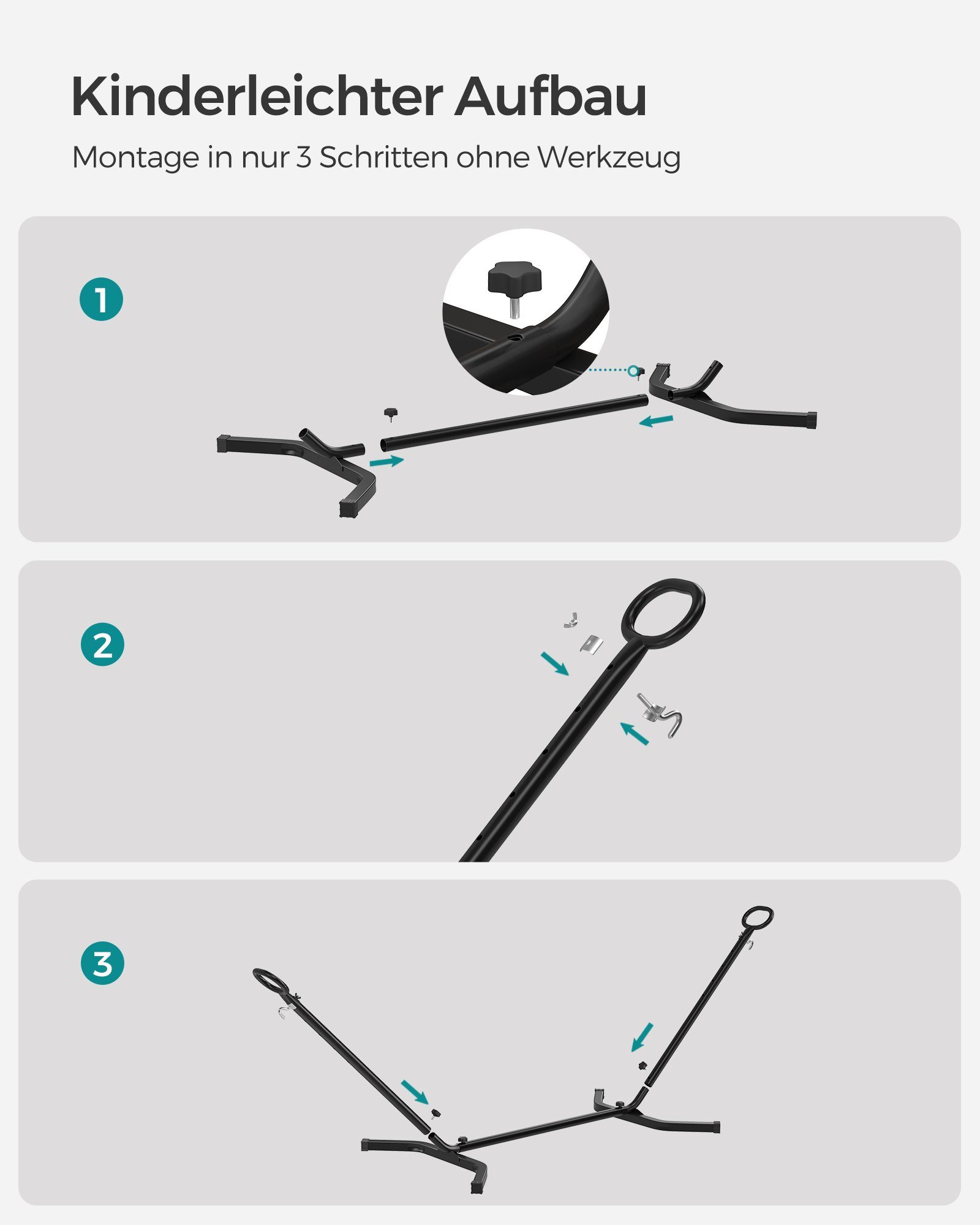 SONGMICS Hängematte höhenverstellbar, stabiler Metallrahmen, atmungsaktives Gewebe (für Garten & Camping), 210x150 cm, bis 240 kg belastbar, mit Gestell, schneller Aufbau
