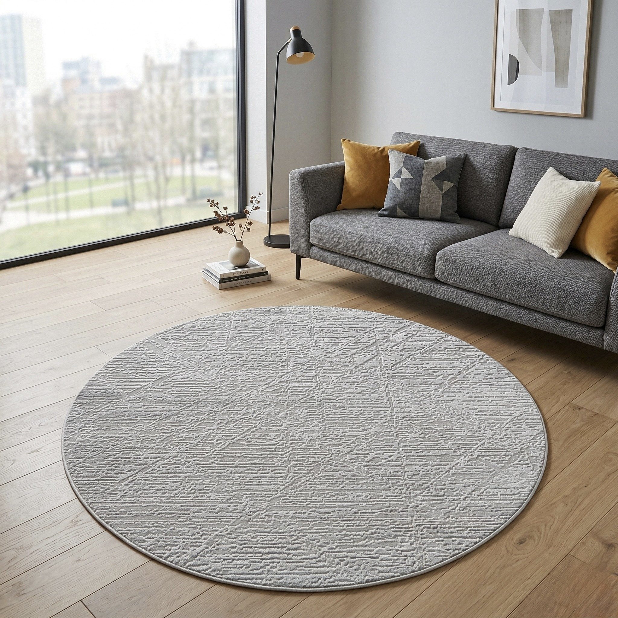 Sehrazat Teppich Moda 1200, auch als Läufer, rund, Höhe: 11 mm, Kurzflor, grafisches Hoch Tief Muster, Wohnzimmer