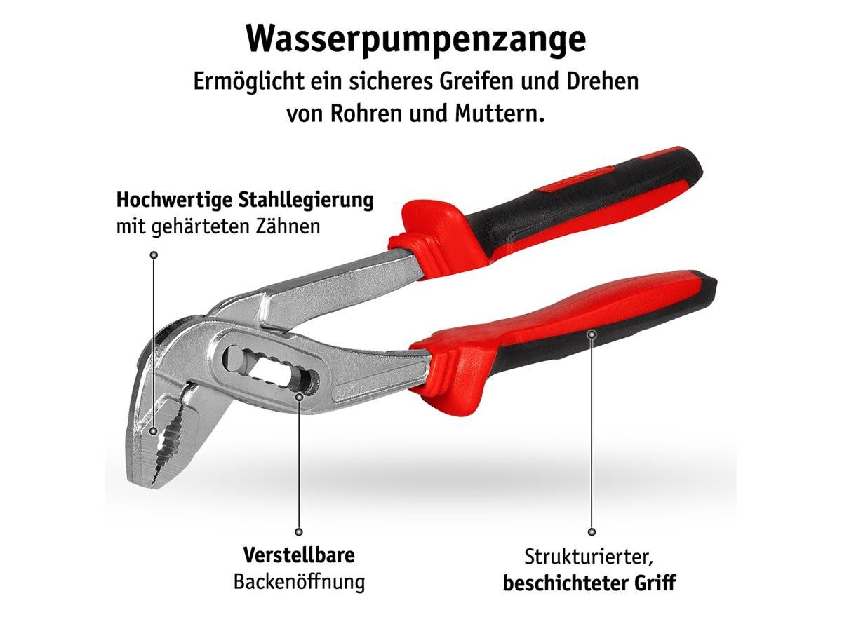 WALTER Zangenset Zangen-Set 4-teilig, 4-tlg., Wasserpumpenzange, Seitenschneider, Kombinationszange, Spitzzange