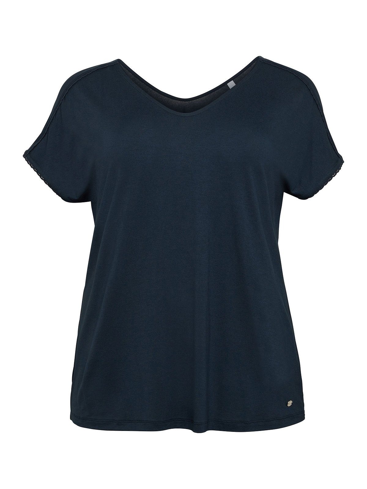 Sheego T-Shirt Große und mit an Größen Schulternaht Ärmeln Spitze nachtblau