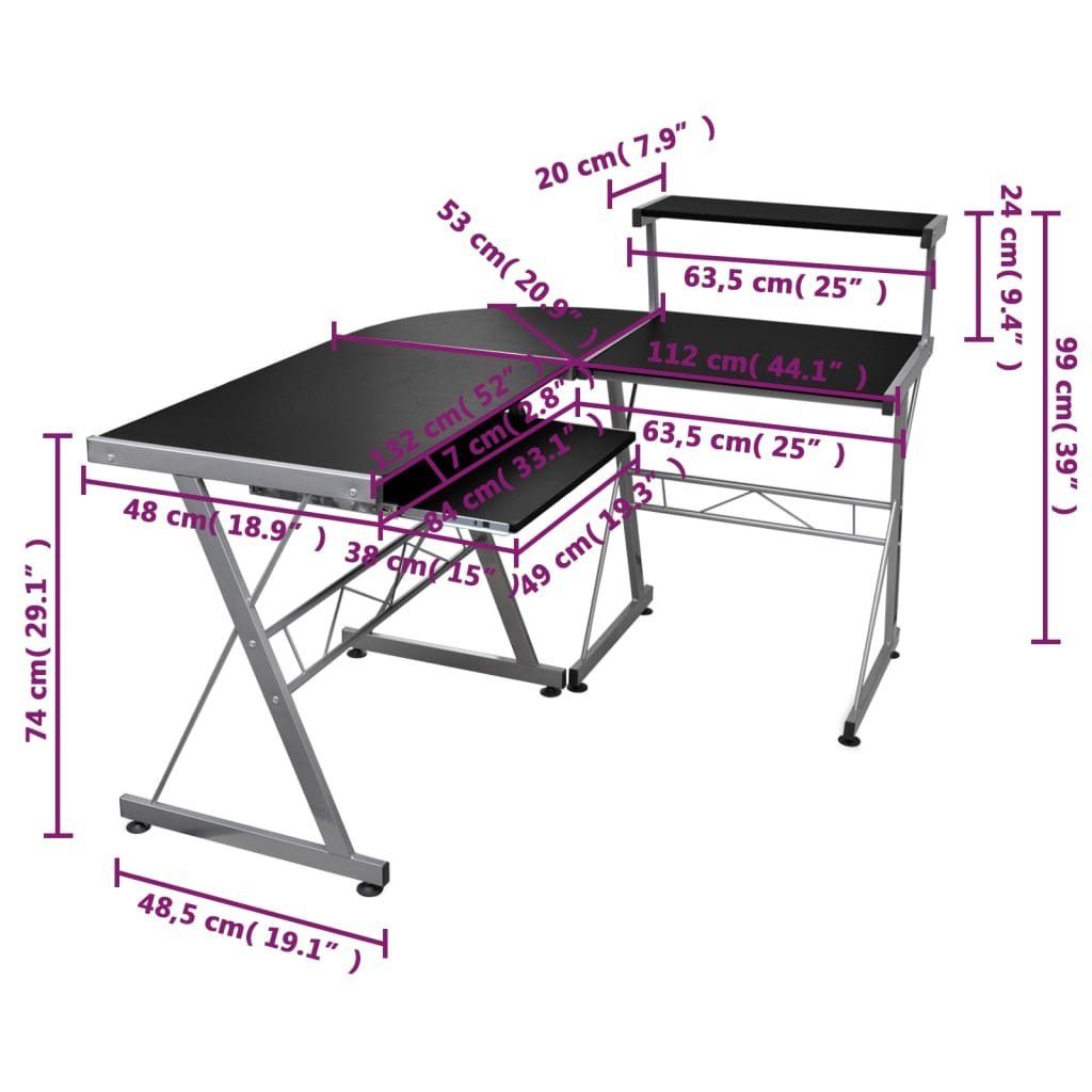 Schwarz Schreibtisch vidaXL Holzwerkstoff cm 132x112x99 Eck-Computertisch