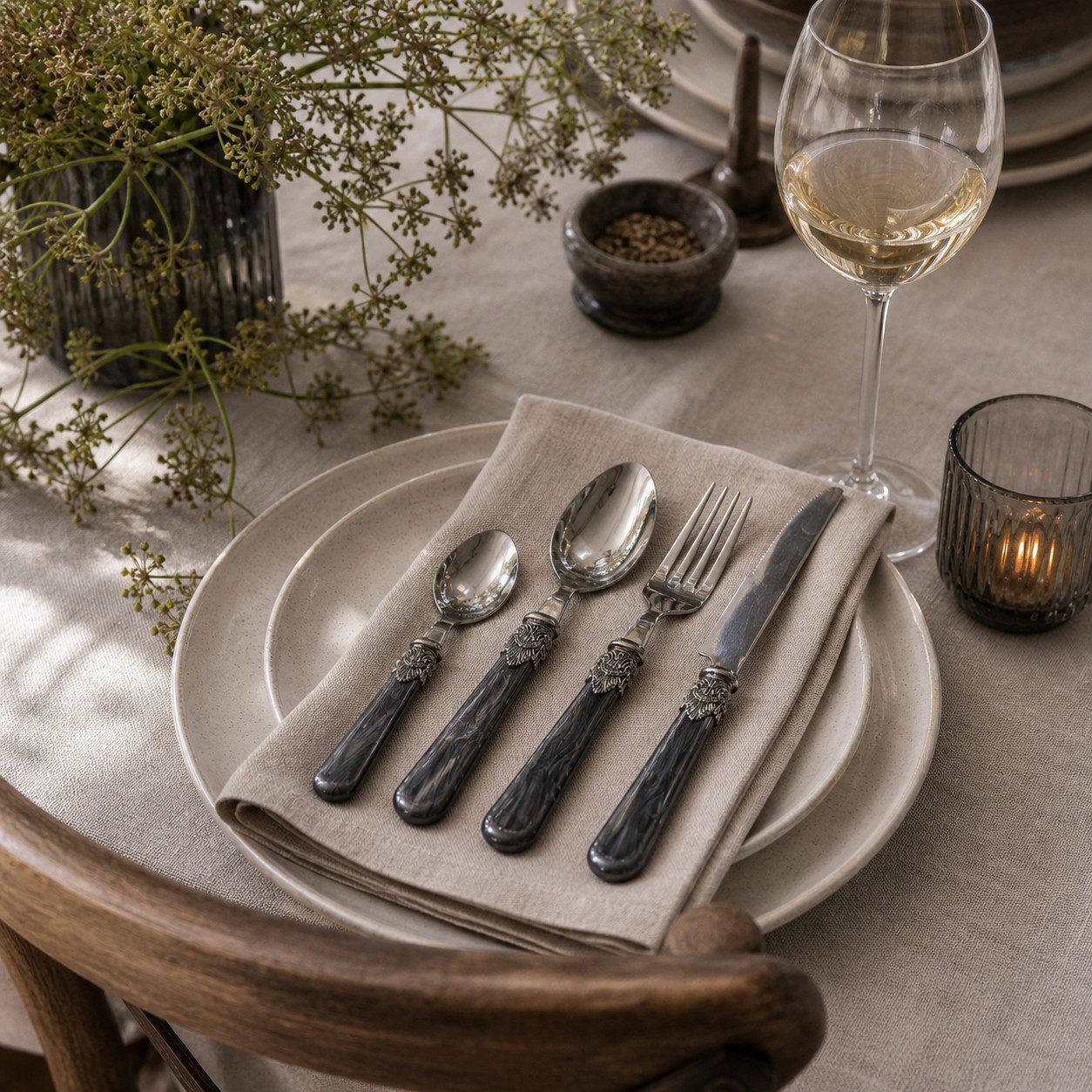 Chic Antique Besteck-Set Chic Antique Linas Besteck Antique Kohle mit Silber Deko – 4er Set, 1 Personen – Bild 4 von 4