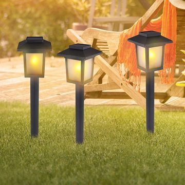 Globo LED Gartenleuchte, LED-Leuchtmittel fest verbaut, 6x LED Solar Steck Leuchten Garten Weg Retro Feuereffekt Außen