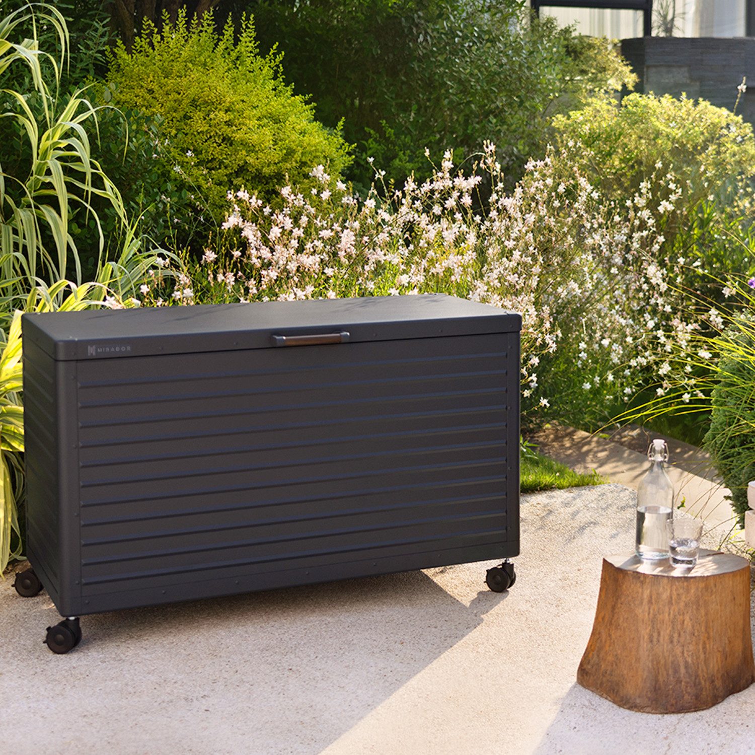 Mirador Auflagenbox Gartenbox Aluminium Anthrazit Kissenbox fur Garten Balkon (Komplett-Set, 1-tlg), Rollbar, Haltegriffe, Gasdruckfedern