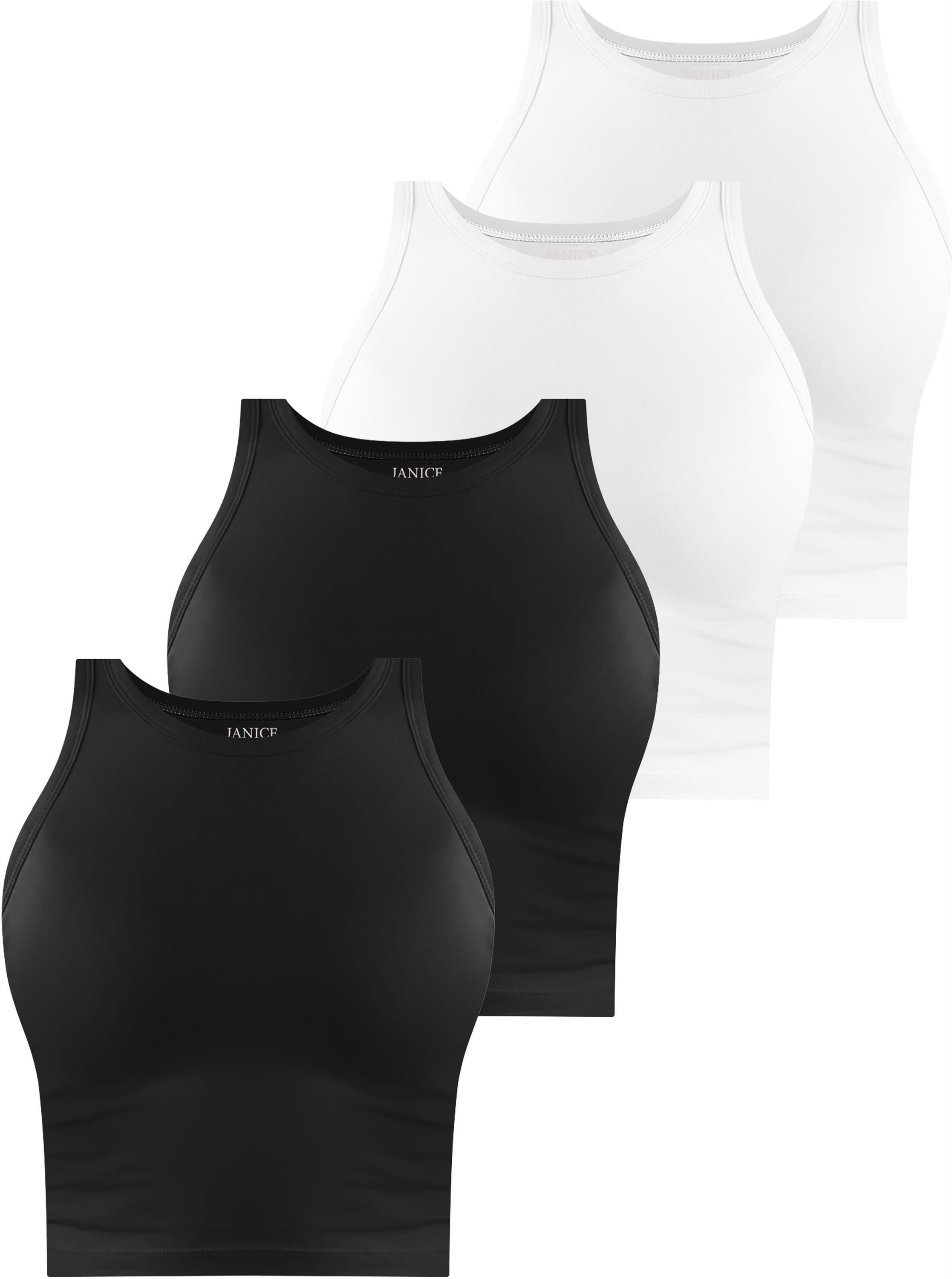 Janice Tanktop 4 x Damen crop Top hochgeschlossen Niah Kurzes Tanktop aus Baumwolle