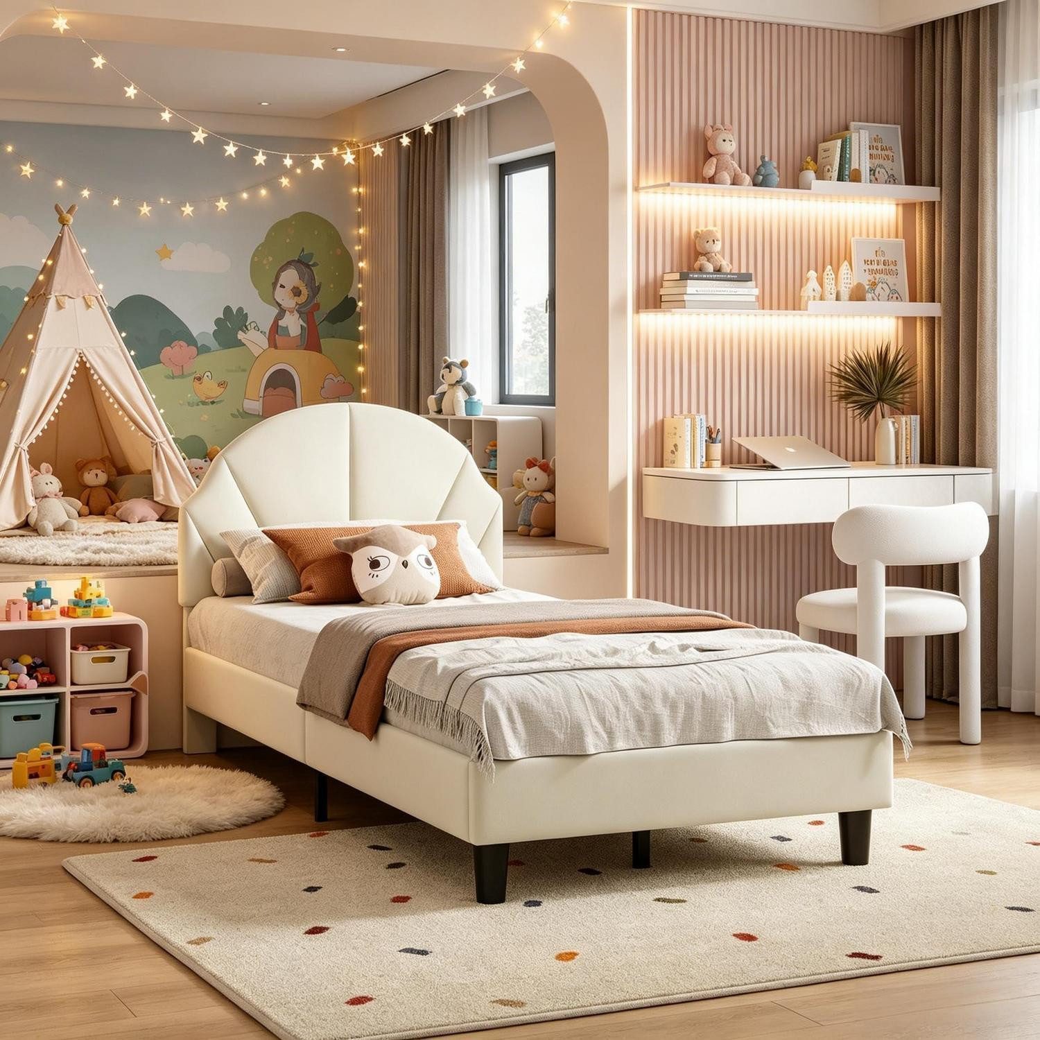 LuxusKollektion Prinzessinbett Doppelbett Prinzessin 90x200 cm Samt Beige