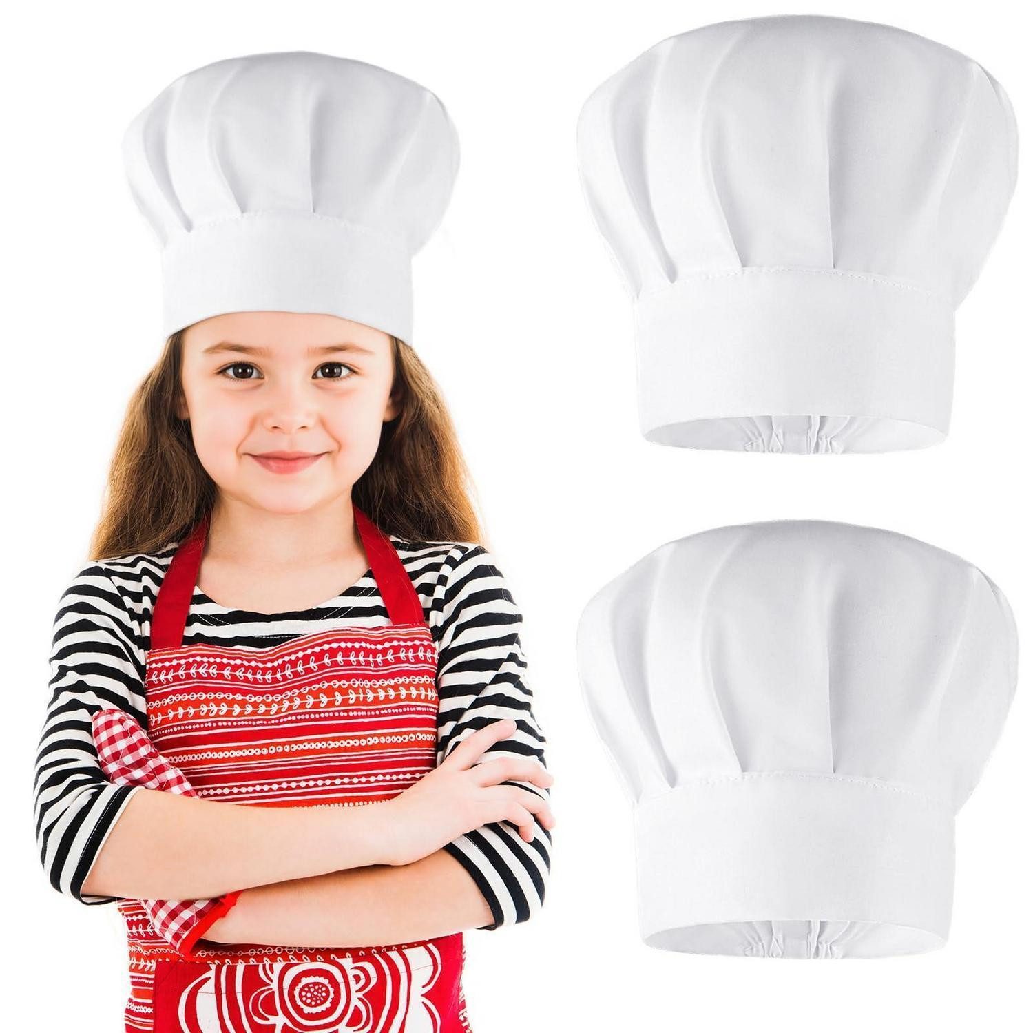 LuxusKollektion Lebensmittel-Kostüm Kochmütze Kinder Weiß Baumwolle Verstellbar 2 Stück
