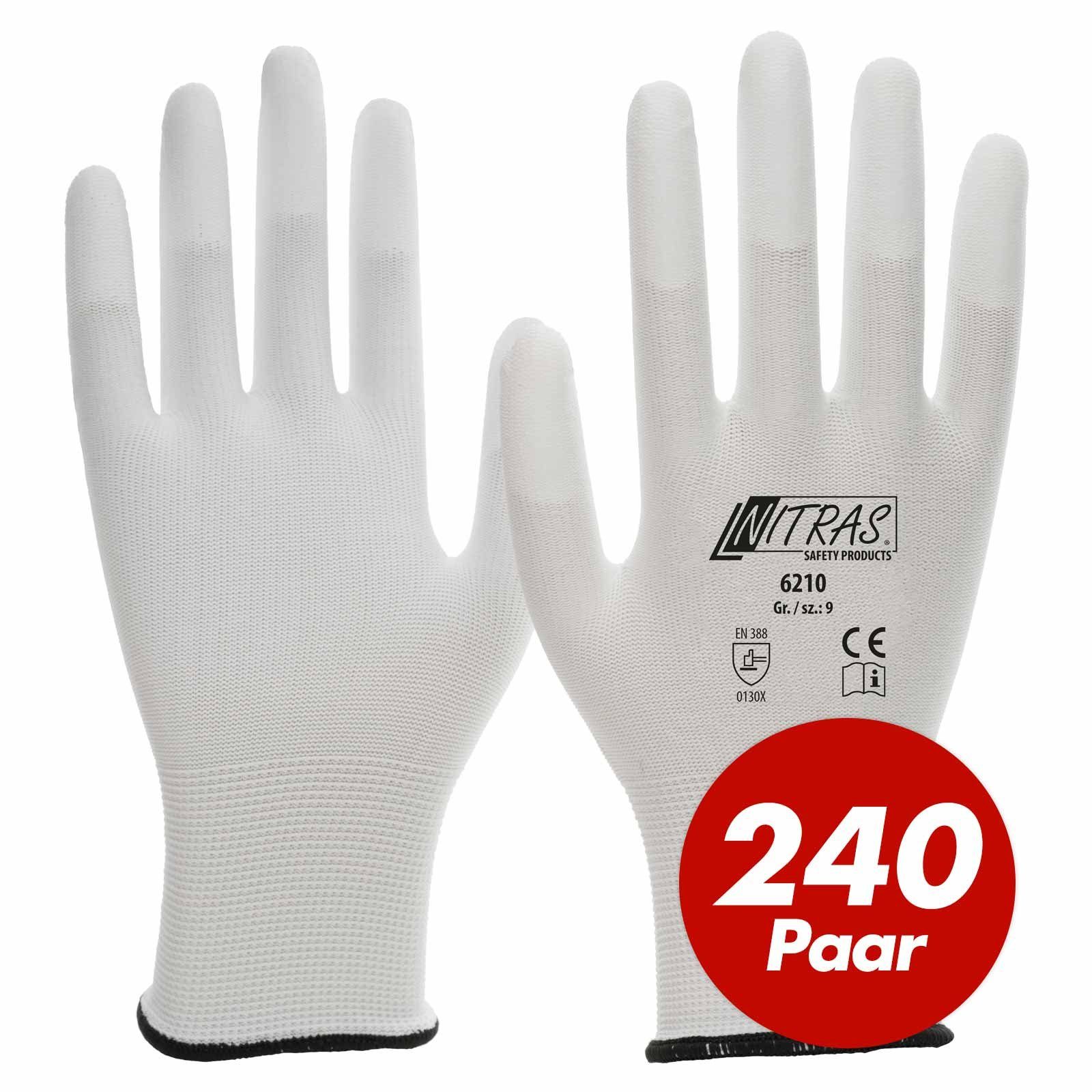 Nitras Nitril-Handschuhe NITRAS Nylon-Handschuhe 6210, PU-Fingerkuppenbeschichtung - 240 Paar (Spar-Set) | Handschuhe