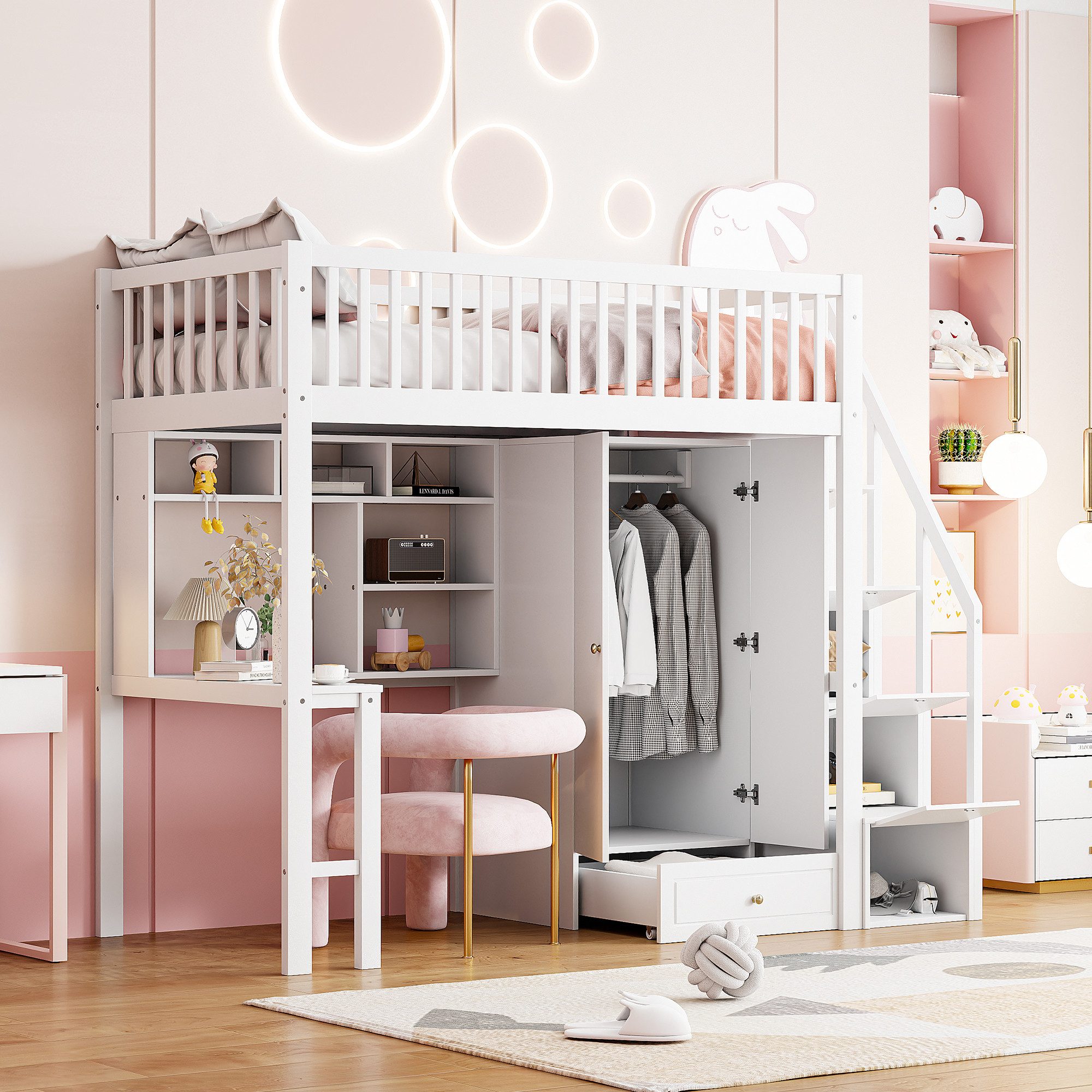 Odikalo Jugendbett Kinderbett Hochbett mit Kleiderschrank günstig online kaufen