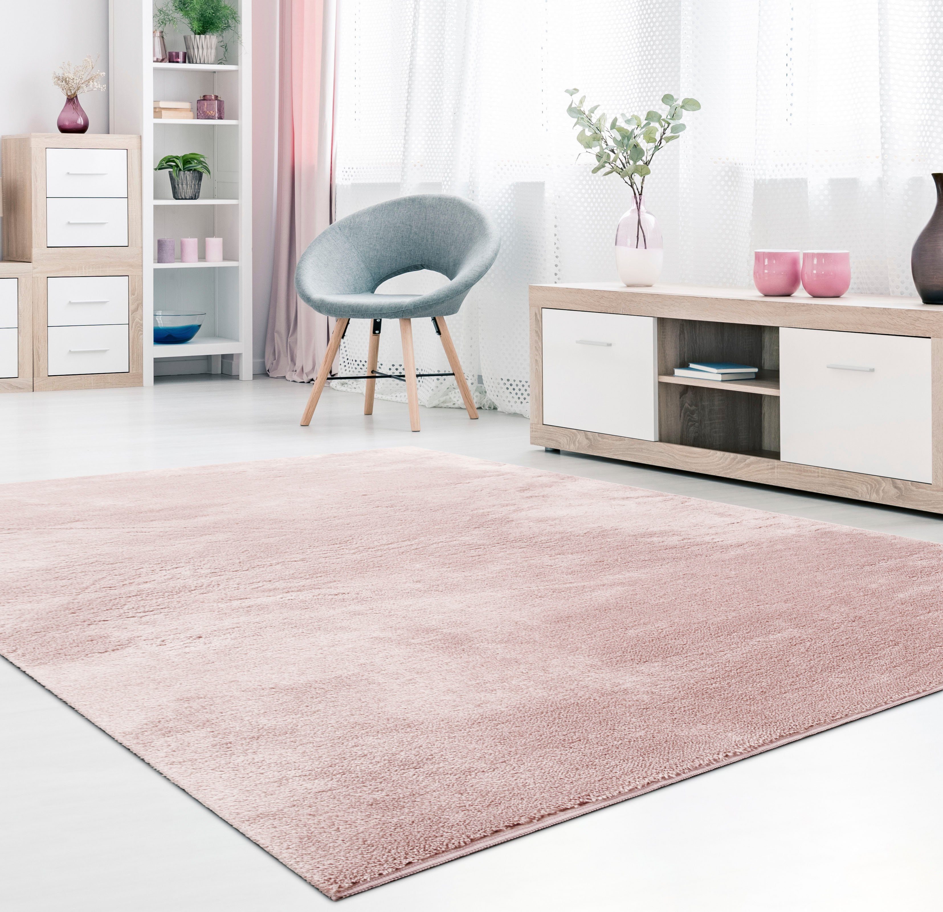 Teppich Uni-Farben, rosé rechteckig, weich, 22 besonders Home, erhältlich 630, waschbar, mm, Läufer als auch Cadiz Paco Höhe: