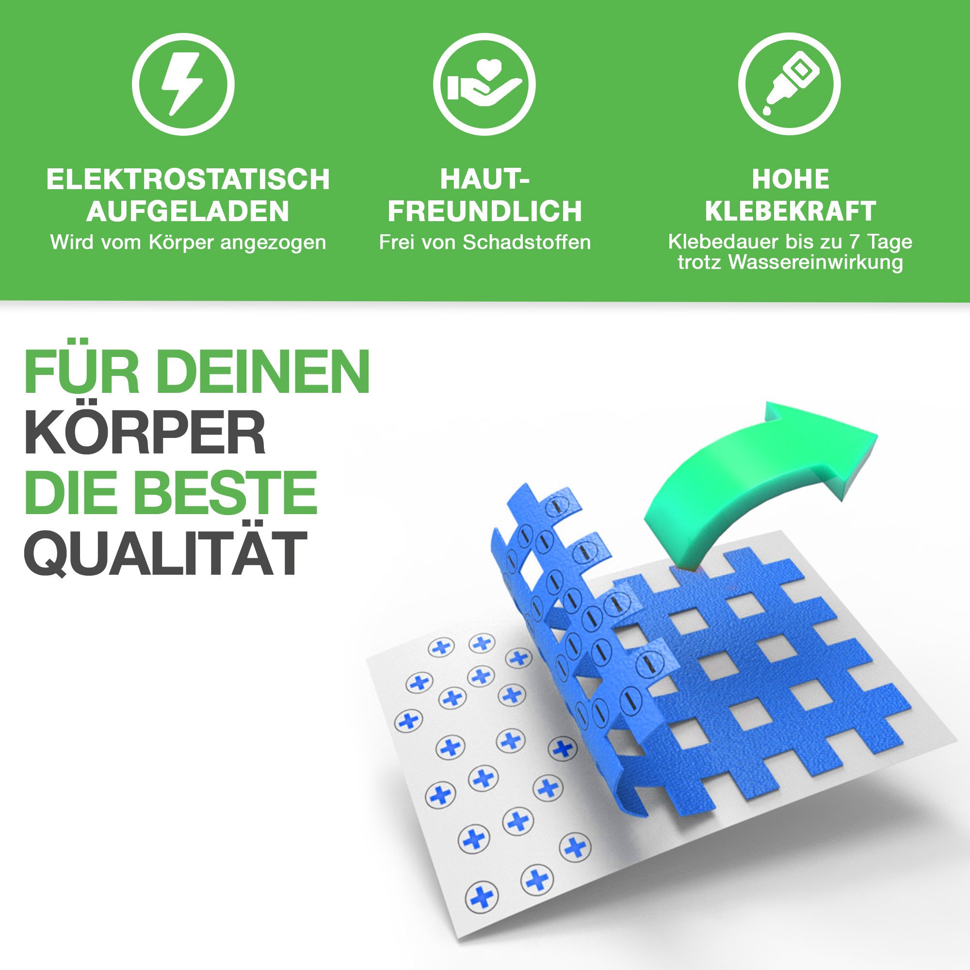 BACKLAxx® Kinesiologie-Tape Gitterpflaster Cross Tape Gittertape Kinesiotape (Typ a, b, c, 180-St) hautfreundlich, starke Haftung - für Alltag & Sport
