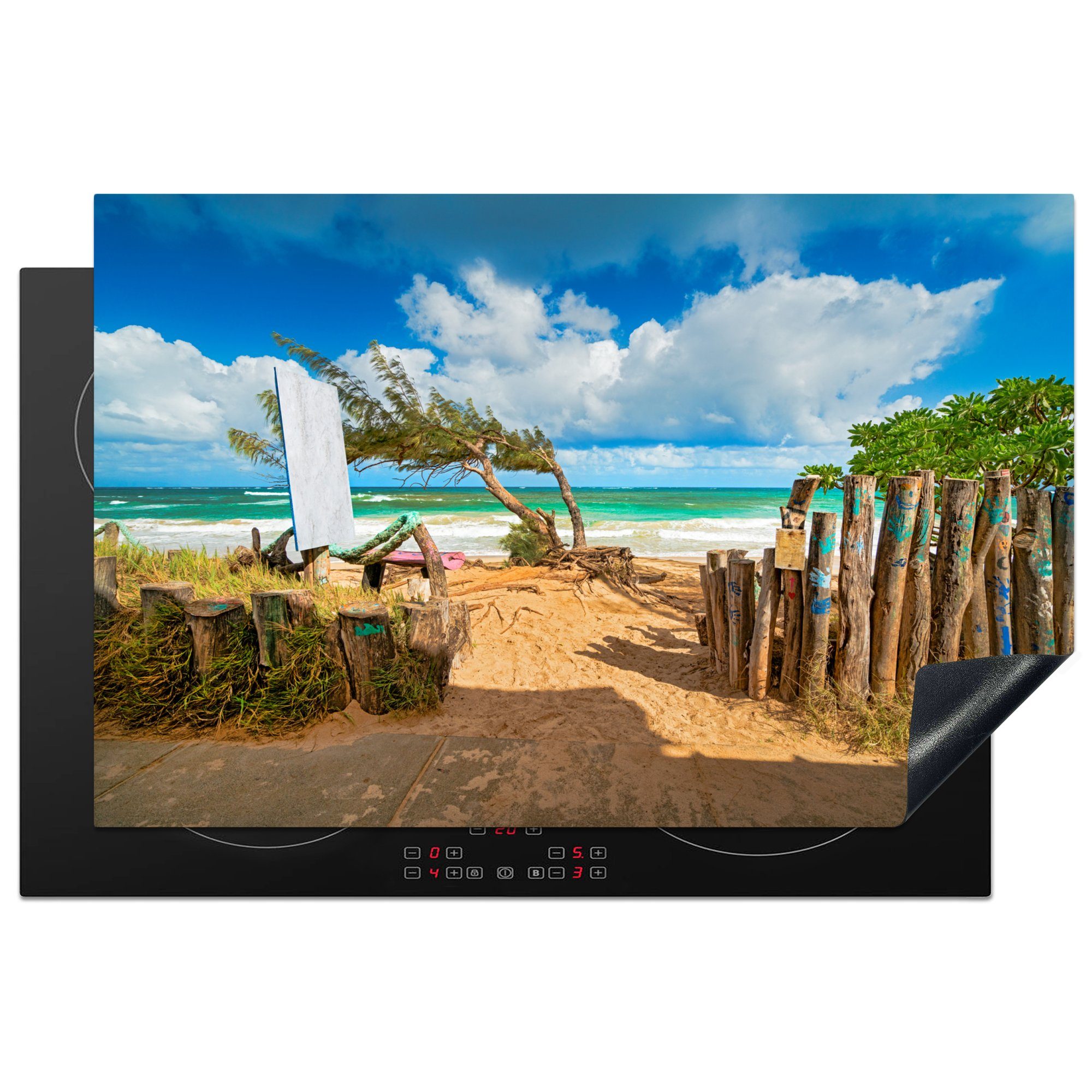 MuchoWow Herdblende-/Abdeckplatte Eingang zum Strand auf Maui in Hawaii, Vinyl, (1 tlg), 81x52 cm, Induktionskochfeld Schutz für die küche, Ceranfeldabdeckung