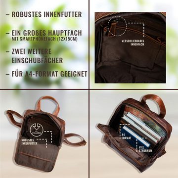 Corno d´Oro Freizeitrucksack Premium Rucksack Damen Echt Leder für 14 Zoll Laptop Vintage Braun, Elegant