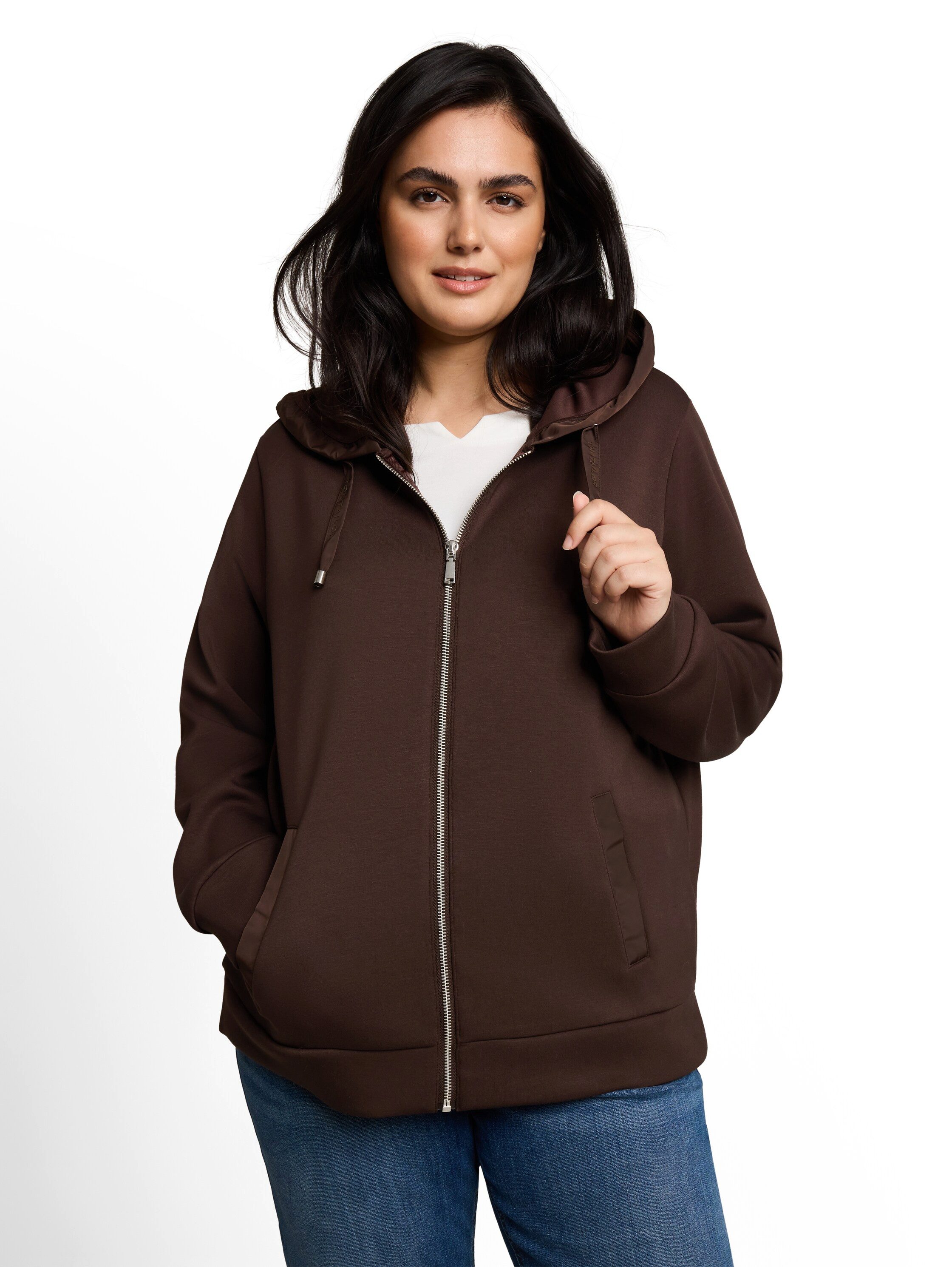 TOM TAILOR PLUS Kapuzensweatjacke aus Scuba Stoff