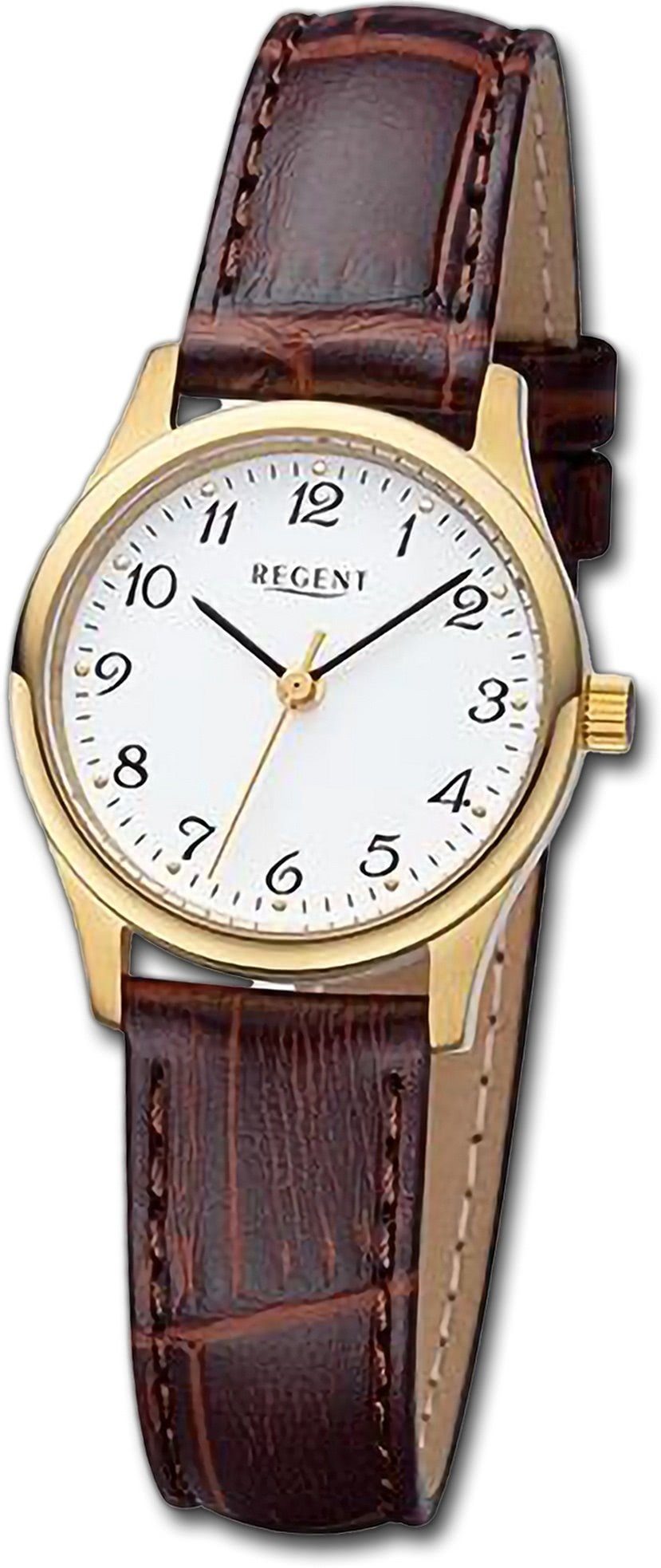 rundes braun, Armbanduhr extra Lederarmband groß Analog, 26,5mm) Regent (ca. Gehäuse, Quarzuhr Damen Damenuhr Regent