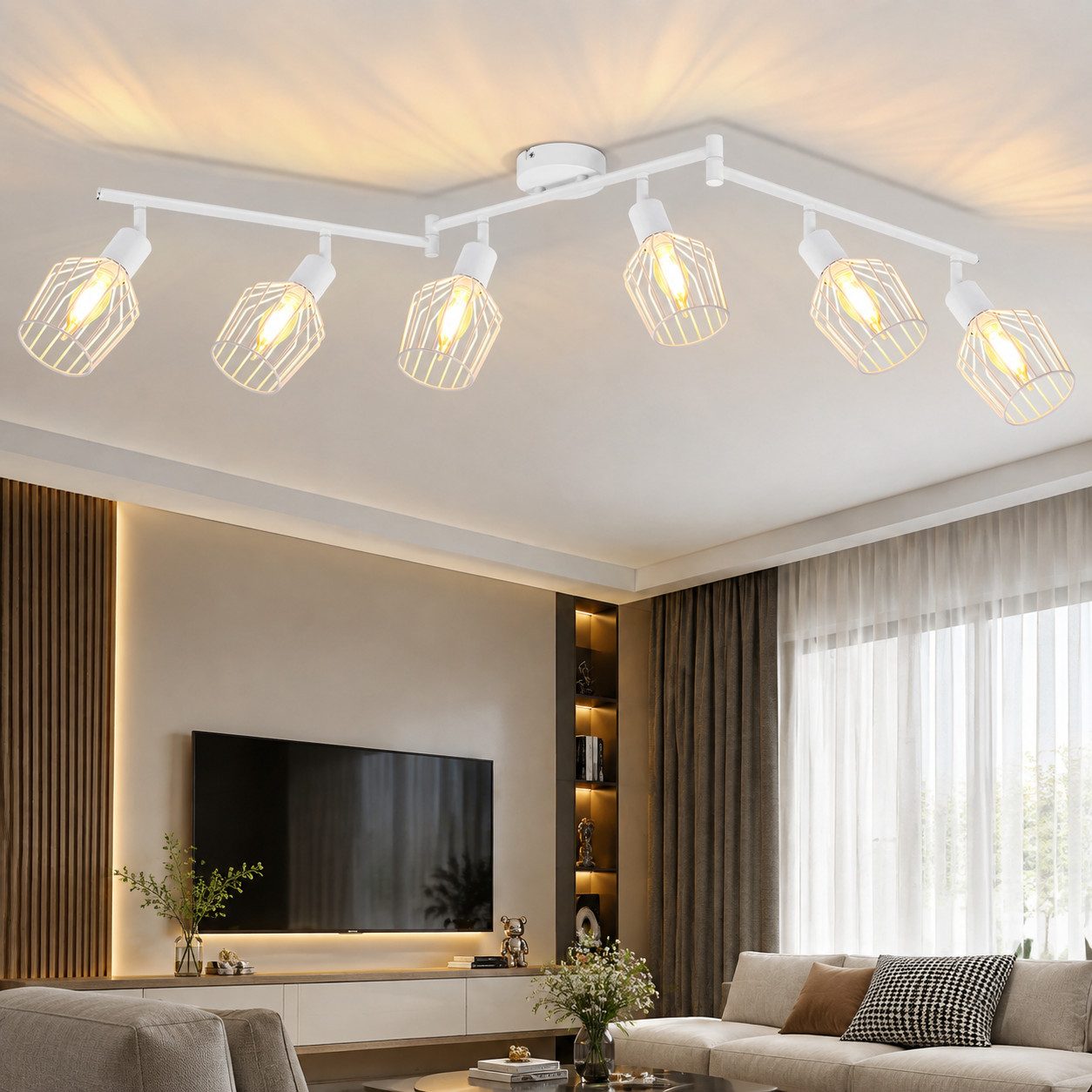 Nettlife Deckenstrahler Vintage Schwarz/Weiß E14 1/2/3/4/6 Flamming Industrial, Drehbar 350°, LED wechselbar, für Flur Küchen Schlafzimmer, Wohnzimmer, Esszimmer