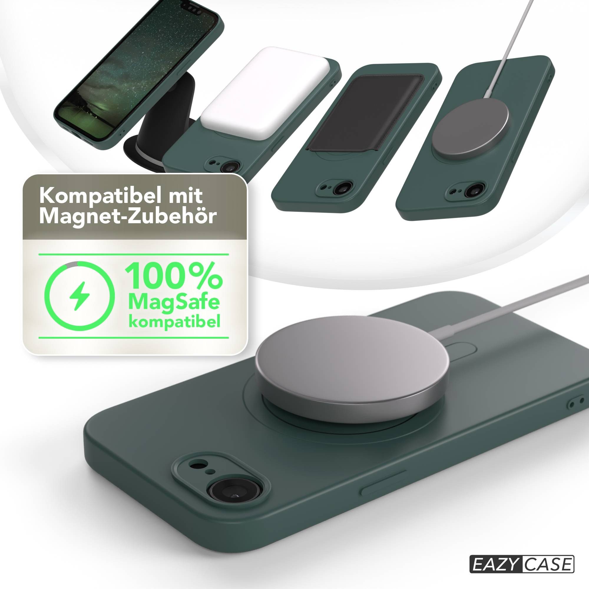 EAZY CASE Handyhülle für Apple iPhone 16e Hülle Silikon 6,1 Zoll, MagSafe Case Silikon kratzfestes Bumper Cover Qi-Charging Dunkelgrün – Bild 5 von 5