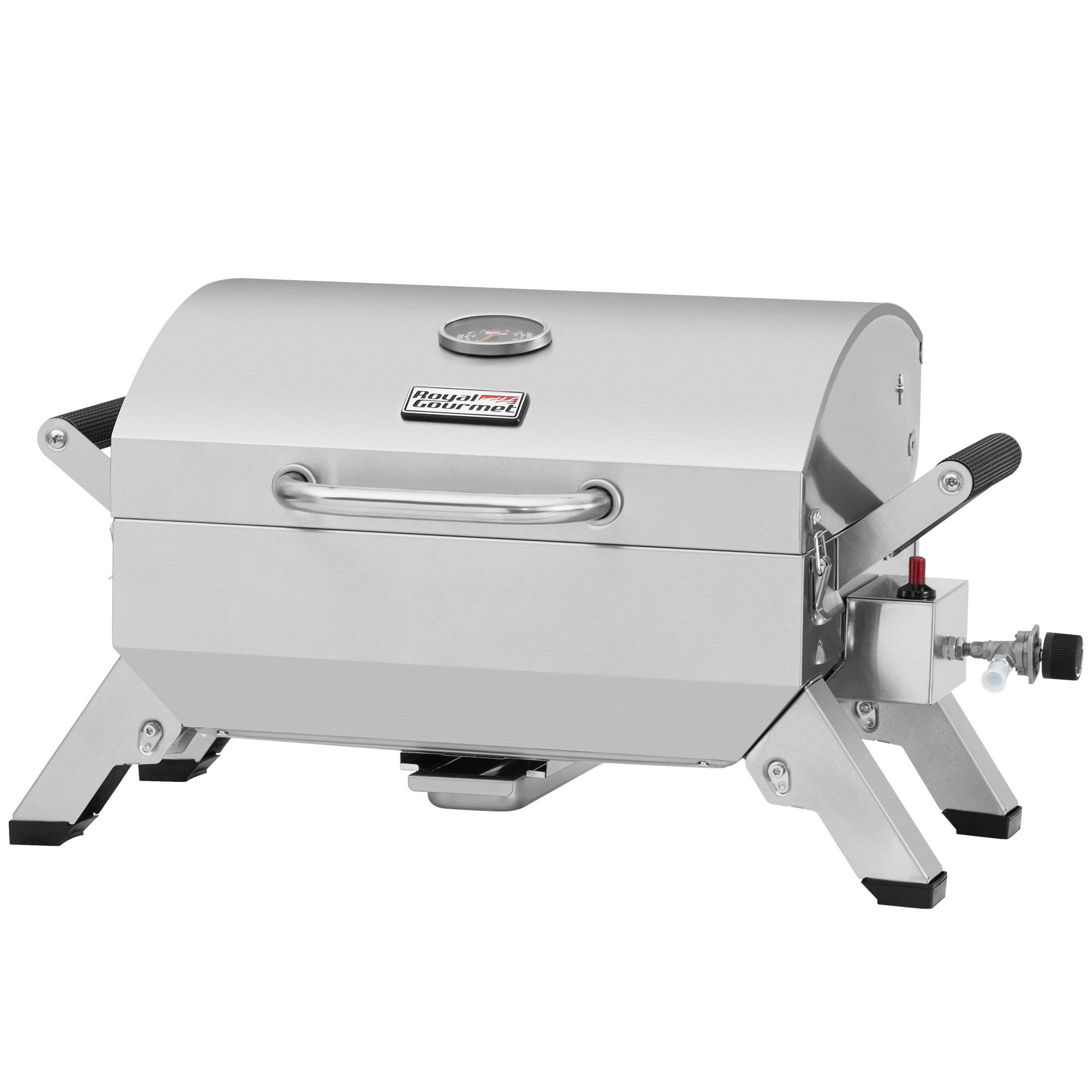 Royal Gourmet Gasgrill 3 kW Edelstahl Tragbarer Gasgrill, Compact Tischgrill für Picknick, Campinggrill mit Zwei Griffen und Reiseschlössern, Klappbaren Beinen