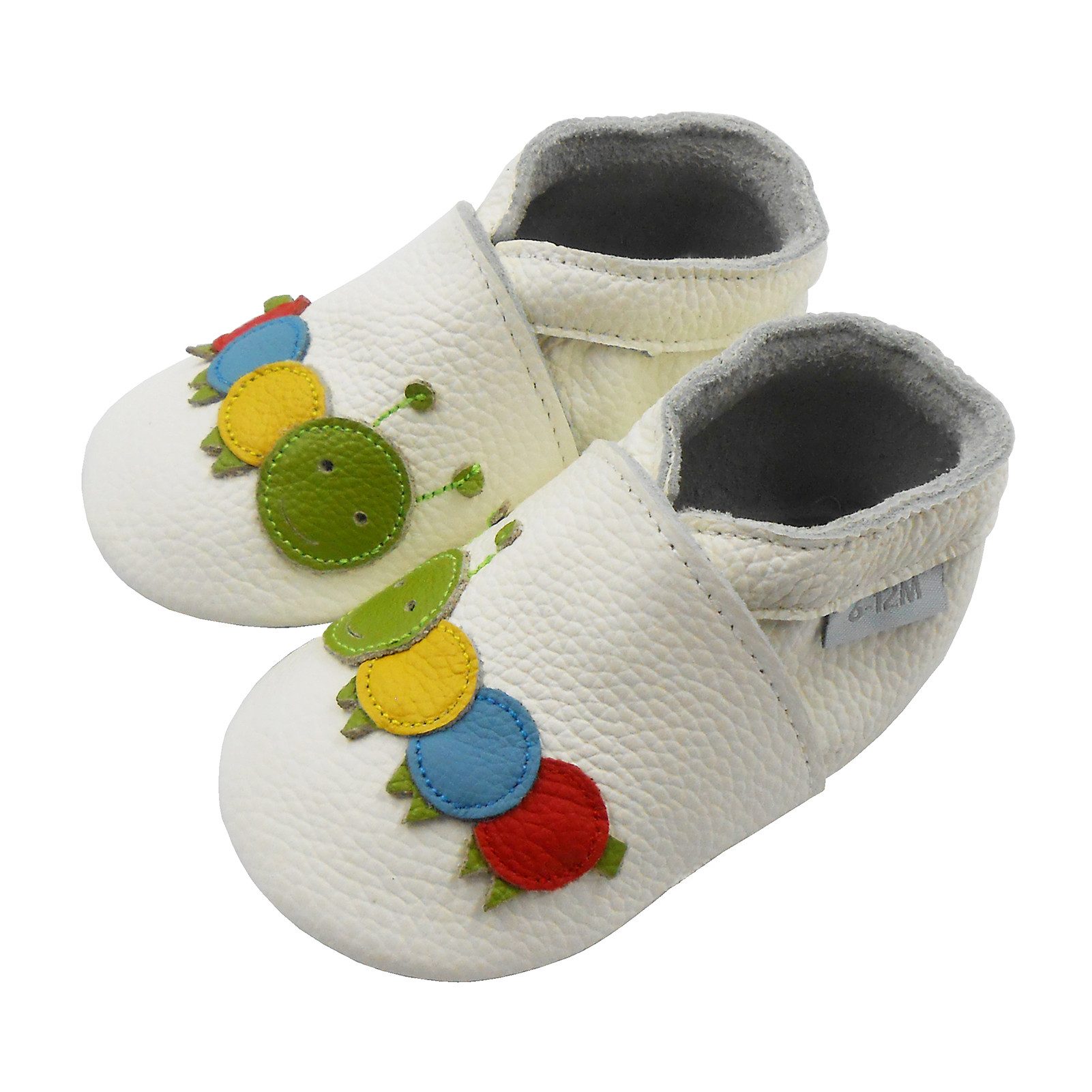 Weiche Leder Lauflernschuhe Hausschuhe Lederpuschen Raupe weiß Lauflernschuh