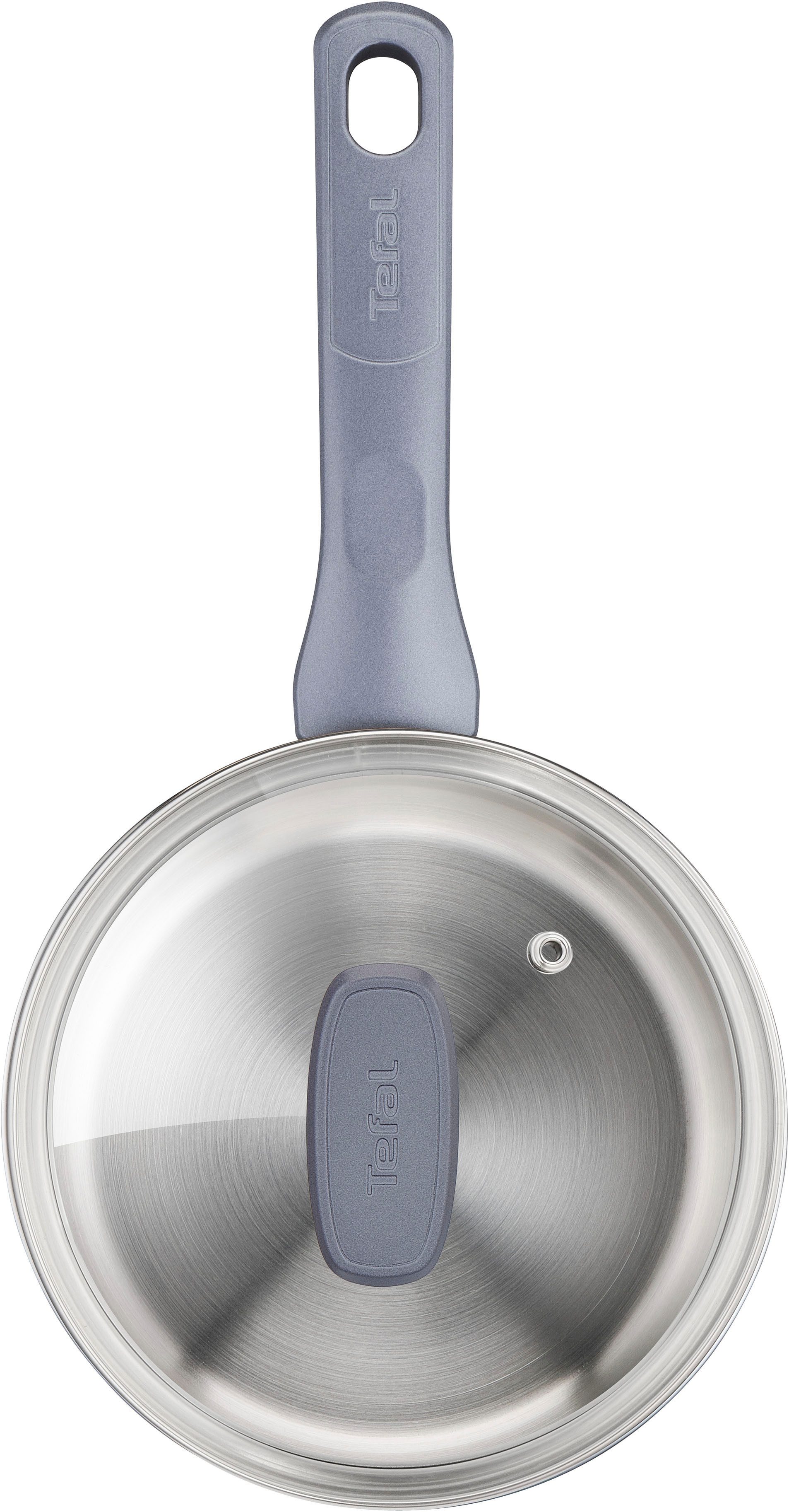 Tefal Kasserolle Daily Cook, Edelstahl (2-tlg), 16 cm, Ausgießhilfe, Messmarkierungen, Induktion, backofenfest