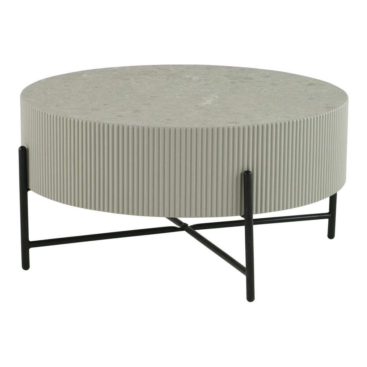 Feeling4Home Couchtisch Olmi rund Ø80x40 cm, Grau - Stabiler Sofatisch mit Metallbeinen, Elegante Marmoroptik trifft auf modernes Gestell