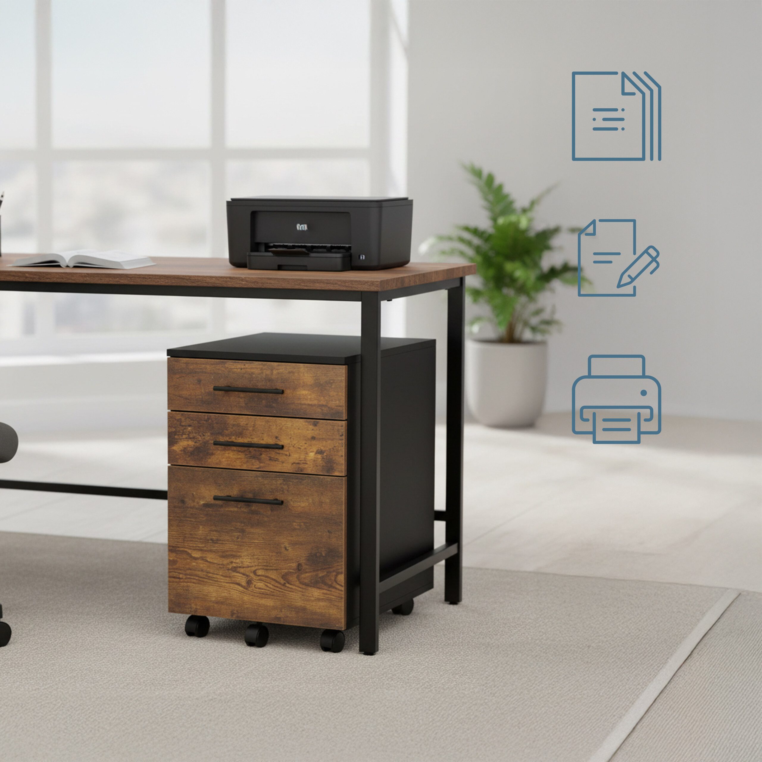 relaxdays Rollcontainer mit Hängeregist, Industrial-Schwarz günstig online kaufen