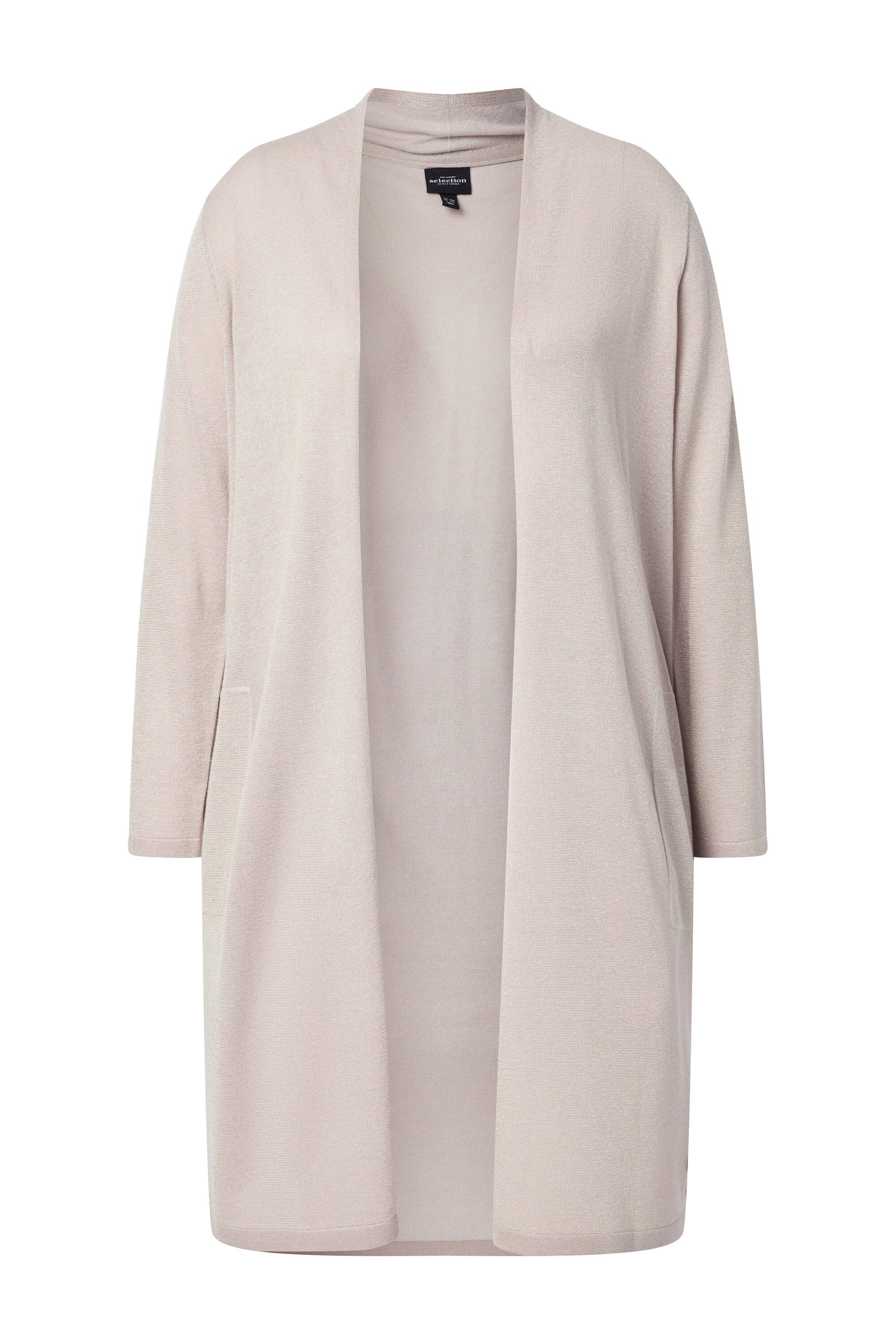 Ulla Popken Langjacke Long-Strickjacke offene Form V-Ausschnitt