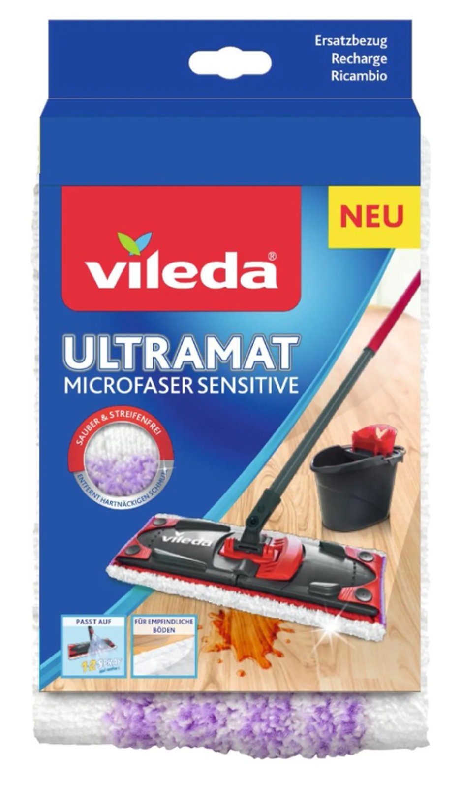 Vileda Videla UltraMat Sensitive Ersatzbezug Wischbezug (Polyester, x46 cm, 1-tlg., Wischtusch mit Druckknöpfen, Wischbezug für empfindliche Böden) | 