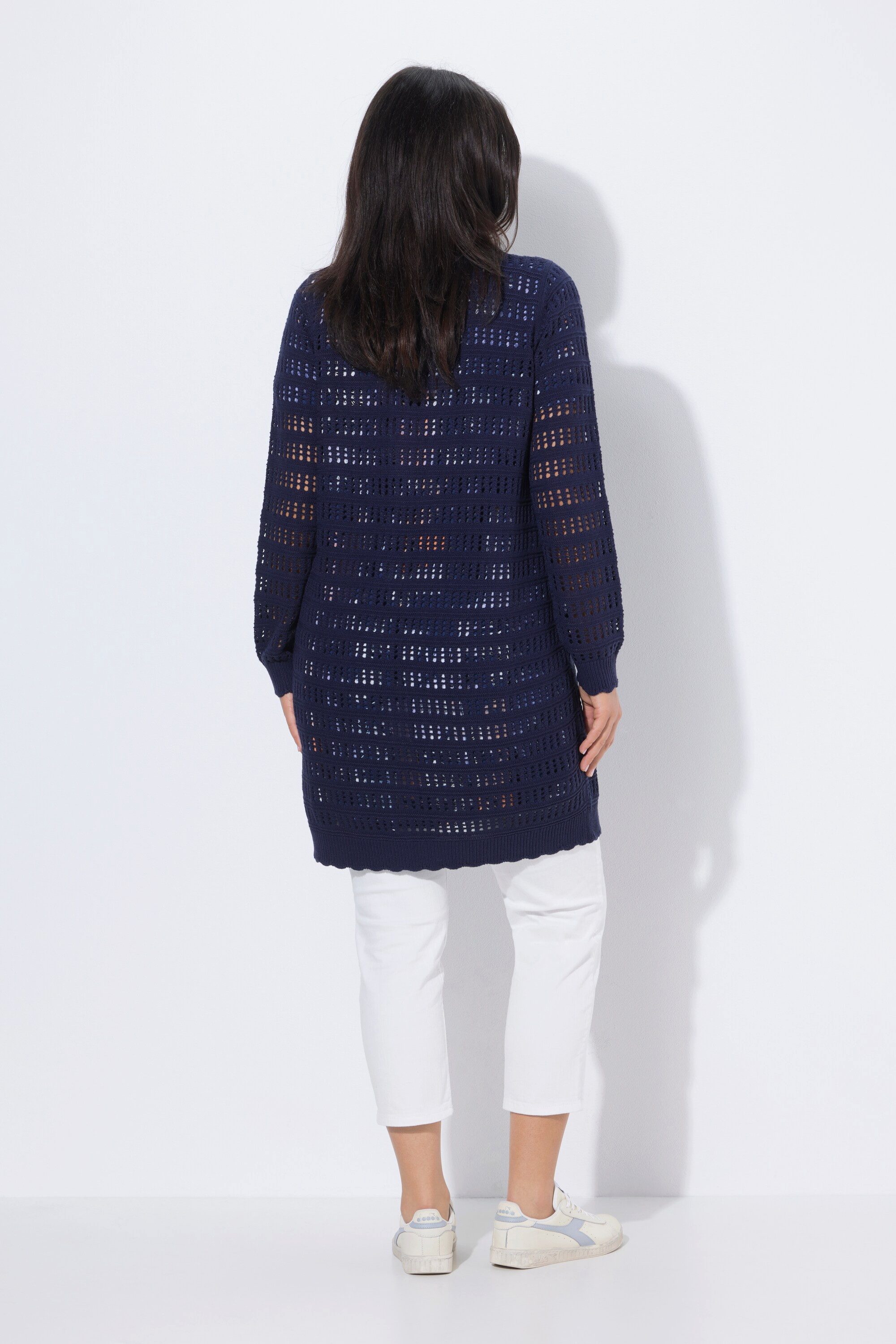 Ulla Popken Strickjacke Long-Strickjacke Band-Verschluss V-Ausschnitt