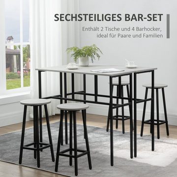 HOMCOM Bargruppe Bartisch-Set im Industriedesign, (Set, 6-tlg), 6-teilig Essgruppe 2 Bartisch mit 4 Stühlen Grau, Schwarz