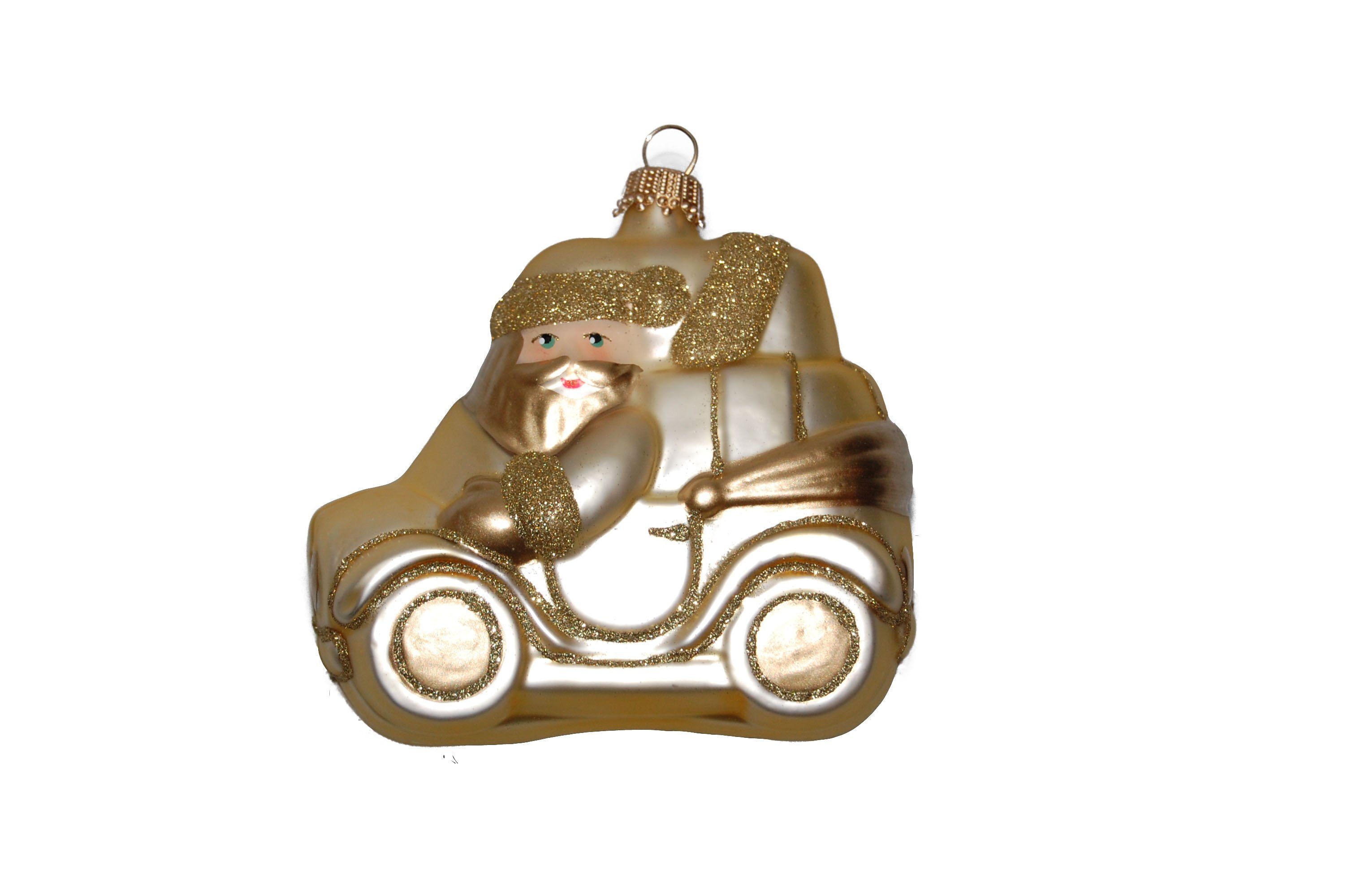 Auto, Glas Christbaumschmuck in 9cm seinem Krebs Gold Lauscha mundgeblasenes (1-tlg) Glas, Weihnachtsmann handdekor
