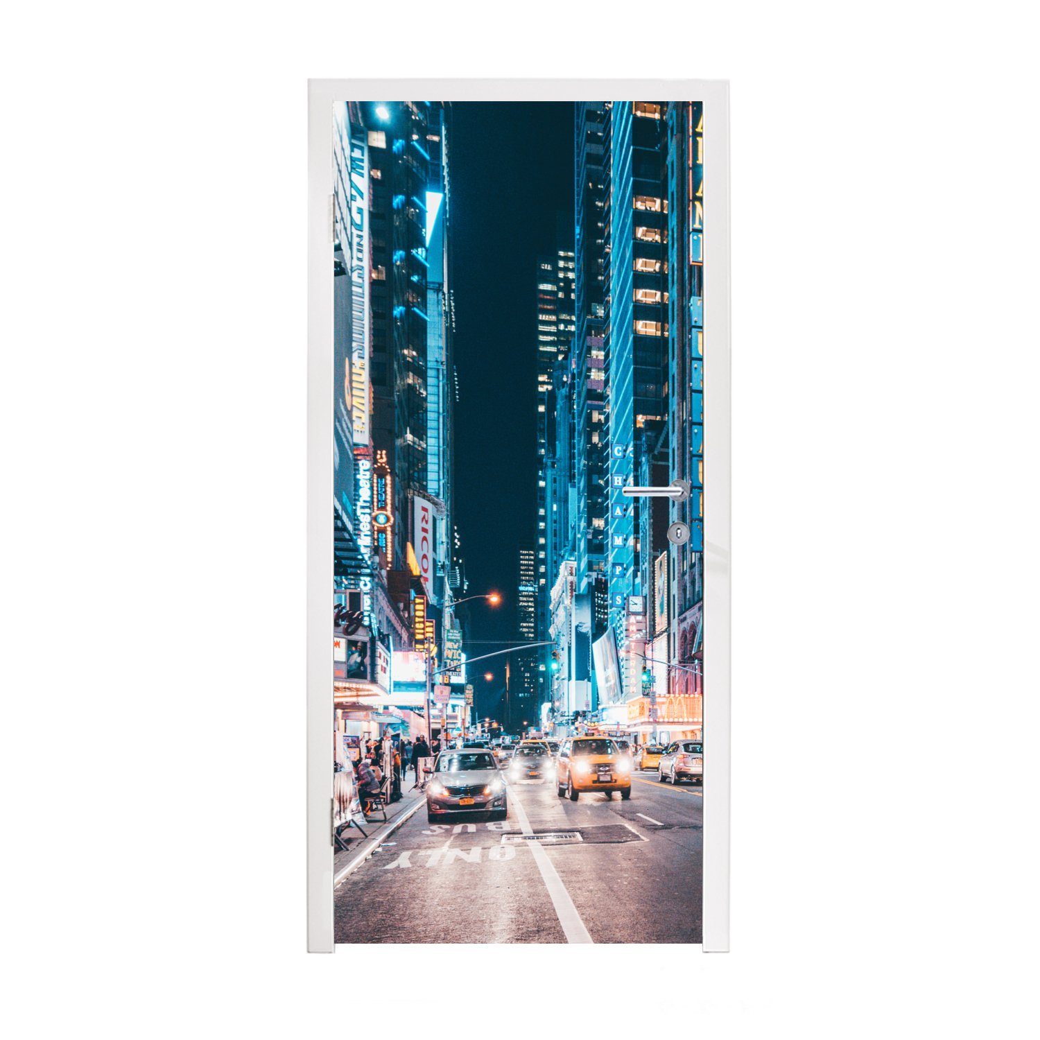 MuchoWow Türtapete New York - Taxi - Times Square, Matt, bedruckt, (1 St), Fototapete für Tür, Türaufkleber, 75x205 cm