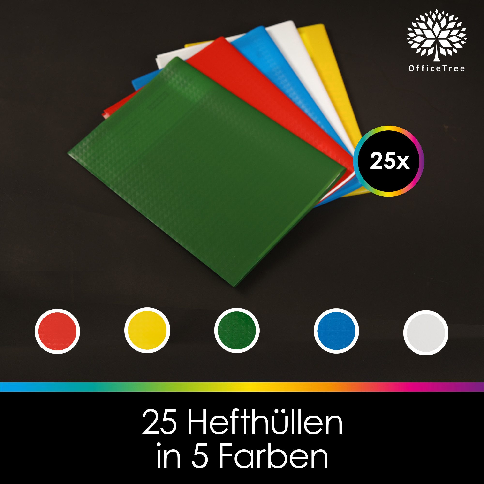 OfficeTree Schulheft 25x Heftumschläge A4 Bunt - 5 Farben, DIN A4, Bunte Heftumschläge