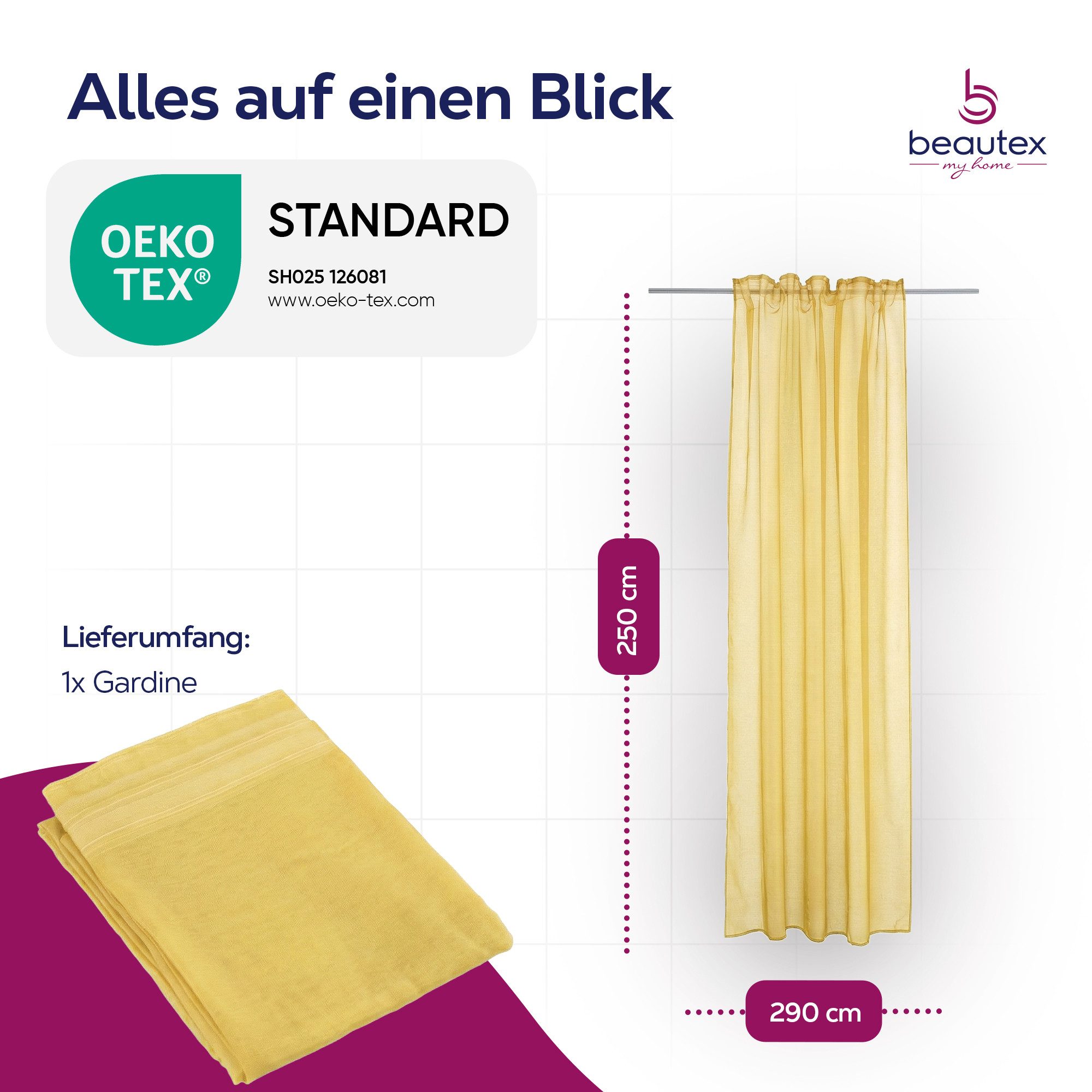 Beautex Gardine transparent Dolly, wählbar mit Kräusel- und Ösen- Aufhängung (1 St), Kräuselband, transparent