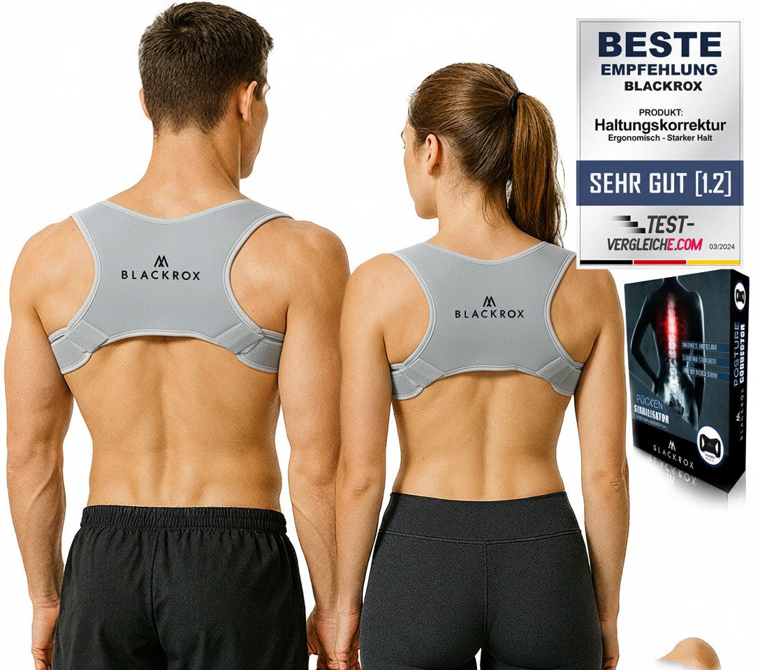 BLACKROX Rückenstabilisator [Vergleichssieger 2025] [Damen & Herren] [Haltungskorrektur] (Einzelprodukt, Einteilig), Schmerzlindernd, hautfreundlich, stabilisierend, ergonomisch